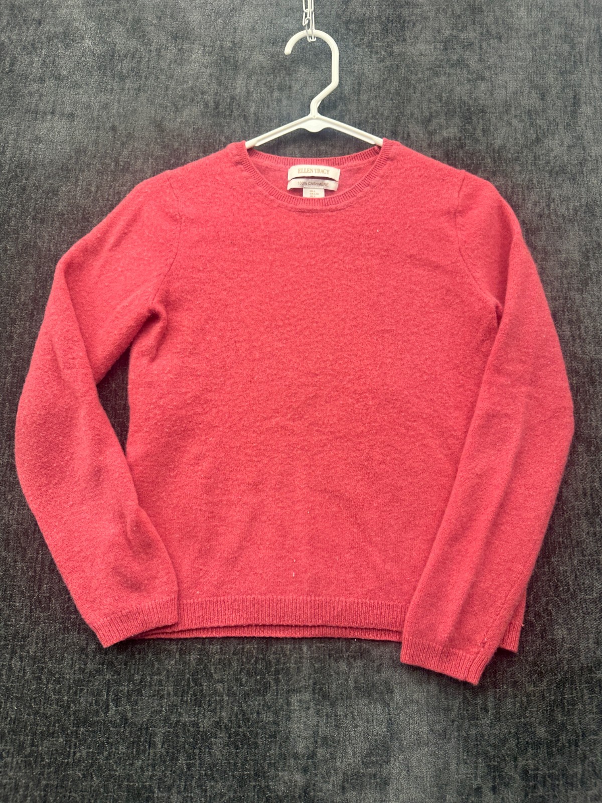 Ellen Tracy Sweater Womens Large Coral Pink Cashmere Tight Knit Ribbed Warm Wear