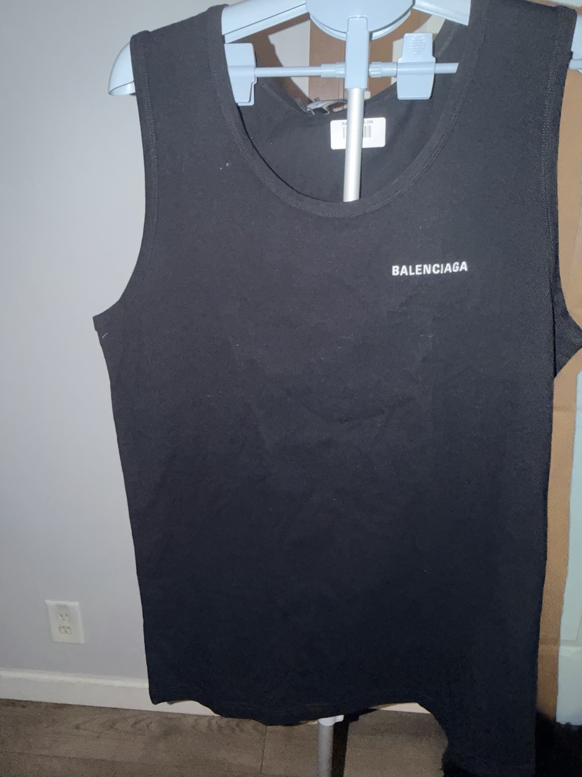 Balenciaga Women’s Black Logo Cotton Jersey Scoop Neck Tank Top Size M