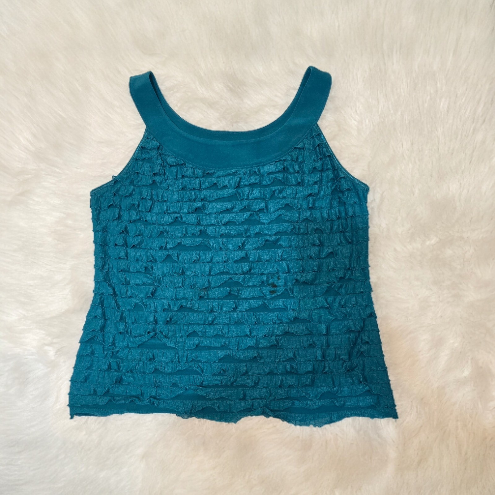 Sami & Jo Women’s Tank Top XL Teal Blue Ruffled Tiered Sleeveless Blouse Stretch