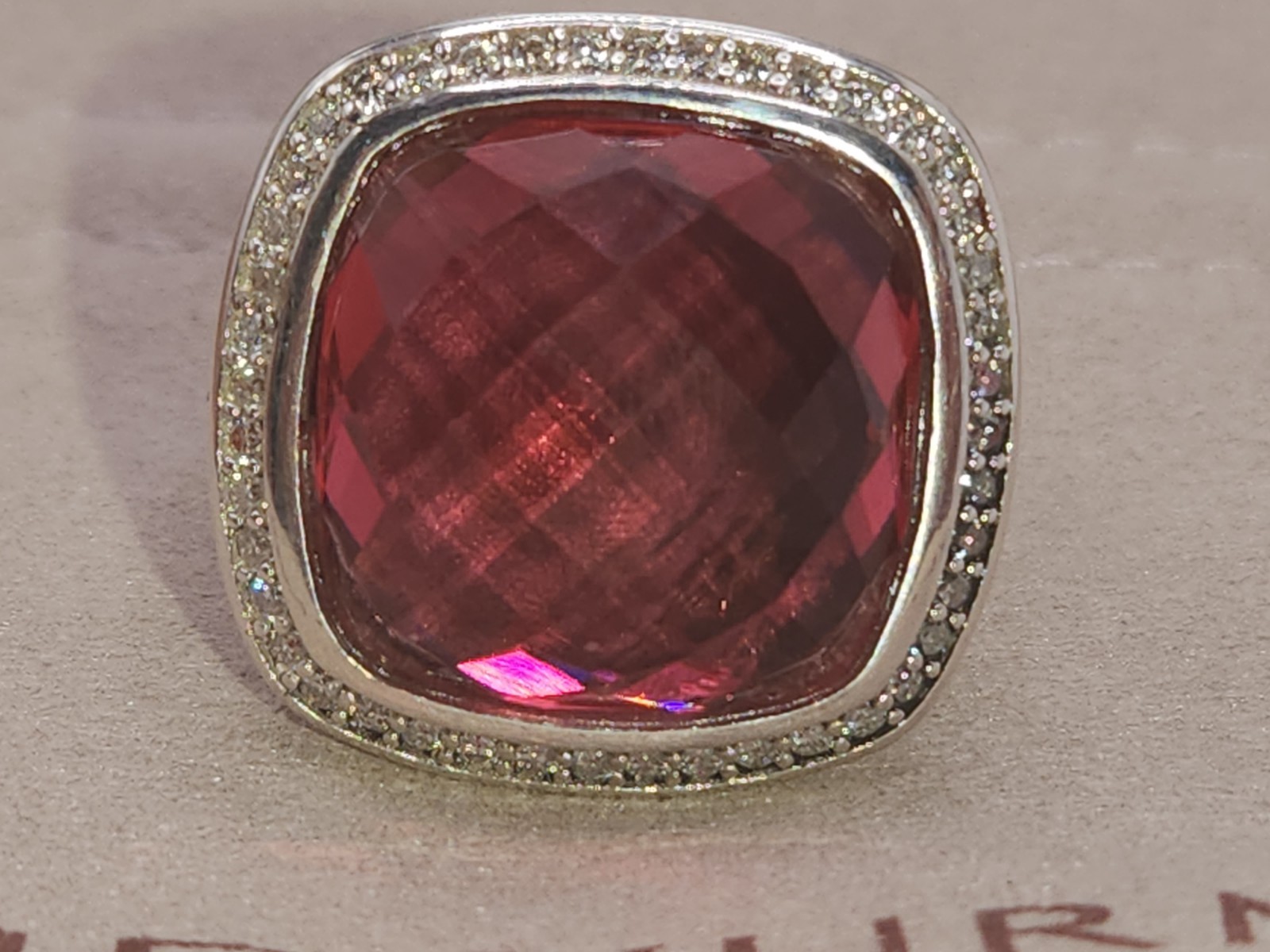 david yurman sterling silver 925 17″ tourmaline albion diamond ring size 7.5