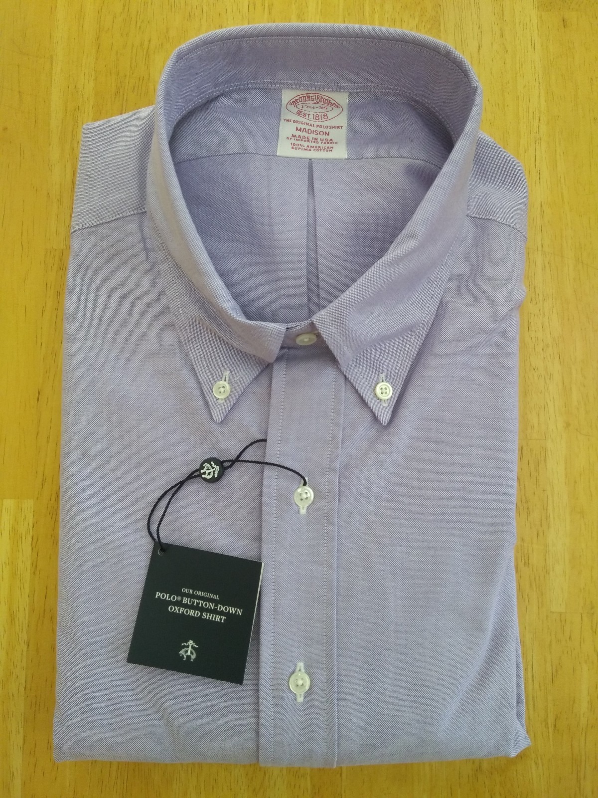 NWOT Brooks Brothers Purple Supima Button Down 17.5-35 Madison MSRP $140