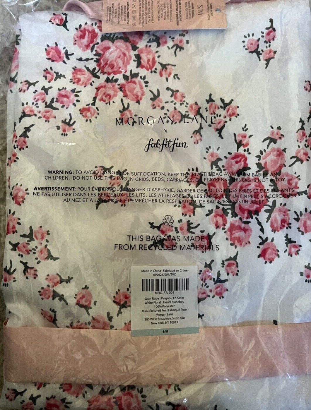 Morgan Lane Allie Satin Robe Women’s S/M White Pink Floral Kimono Lounger