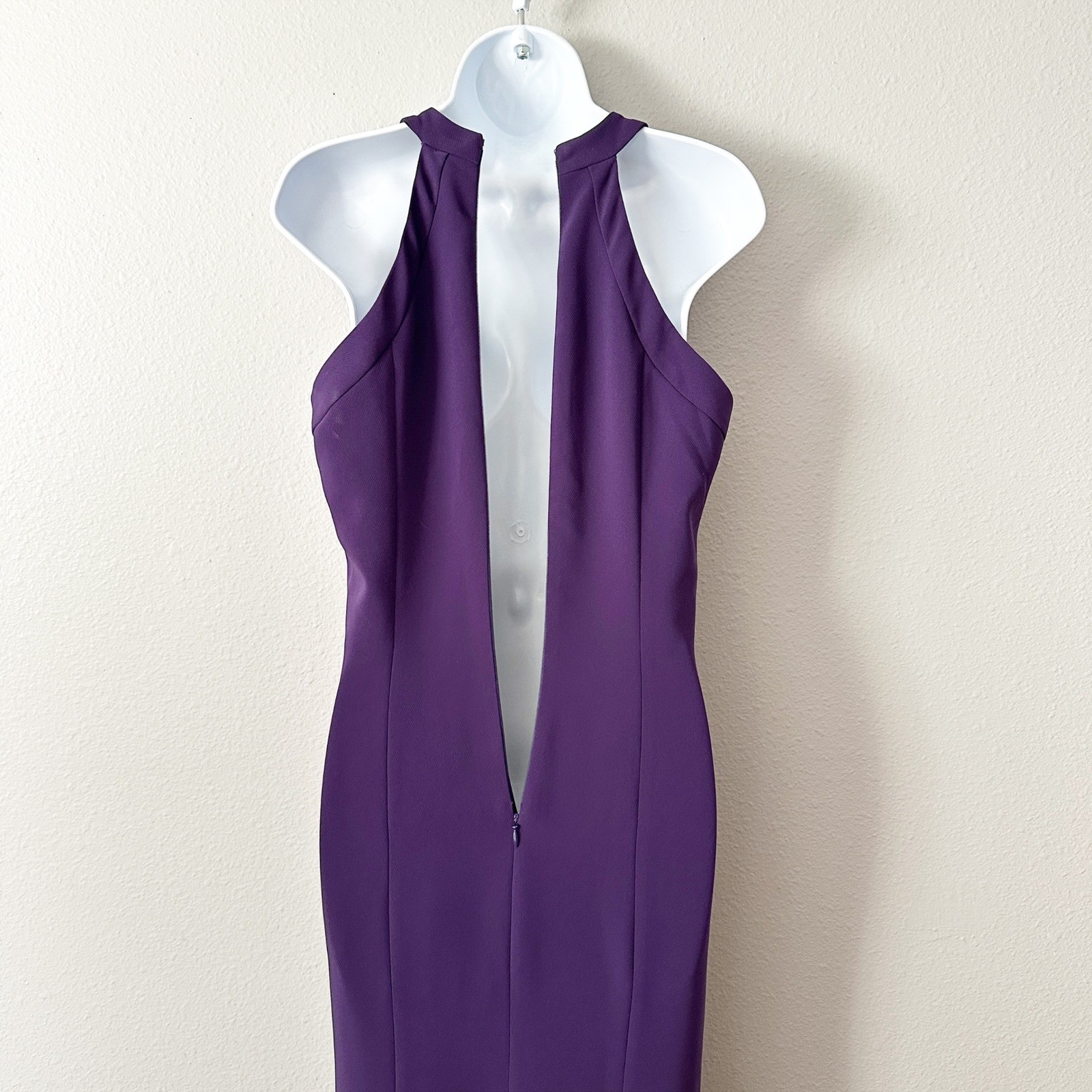 Carmen Marc Valvo Infusion Purple Halter Neck Deep V Neck Trumpet Gown Size 10