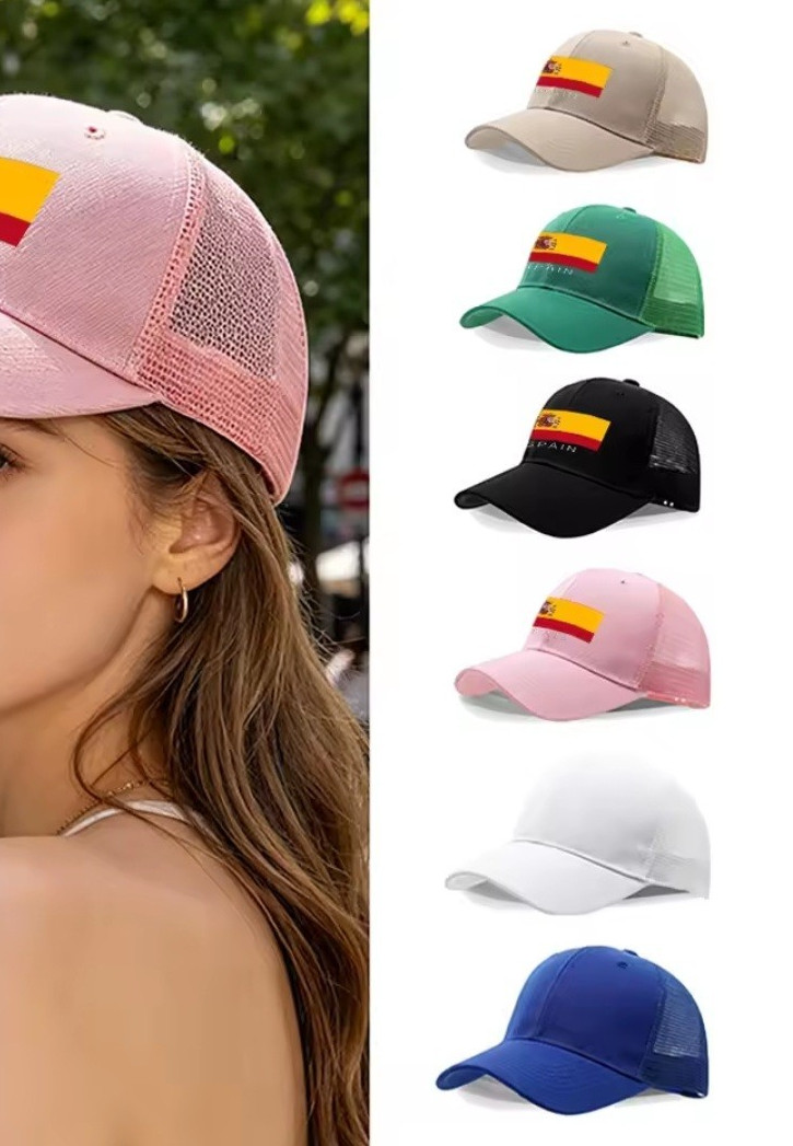 Happy Hat Spain Flag Trucker Hat Black One Size Adjustable Mesh Back Cap