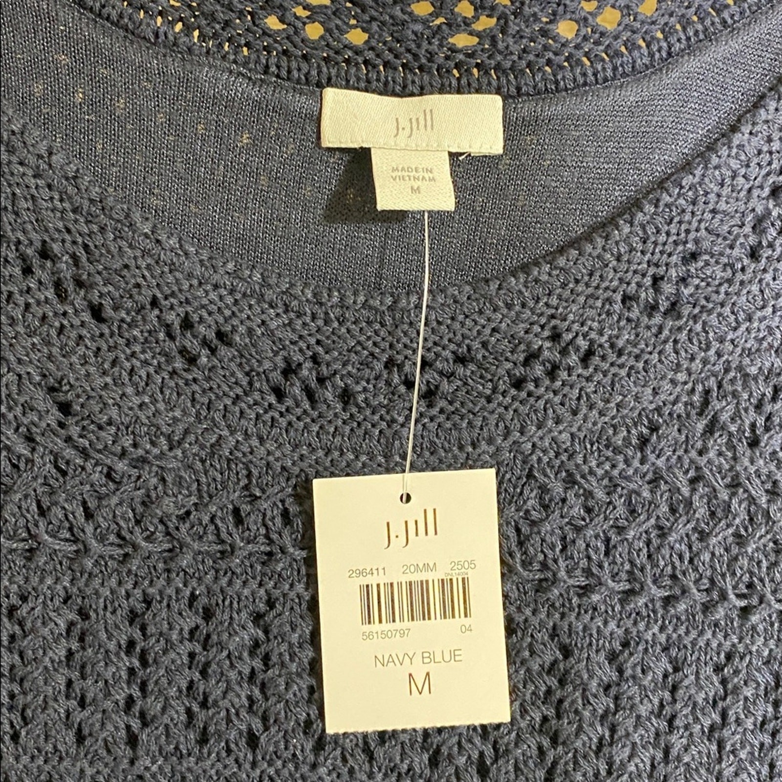 Navy blue crochet style dress size M. Sleeveless pullover linen/ rayon