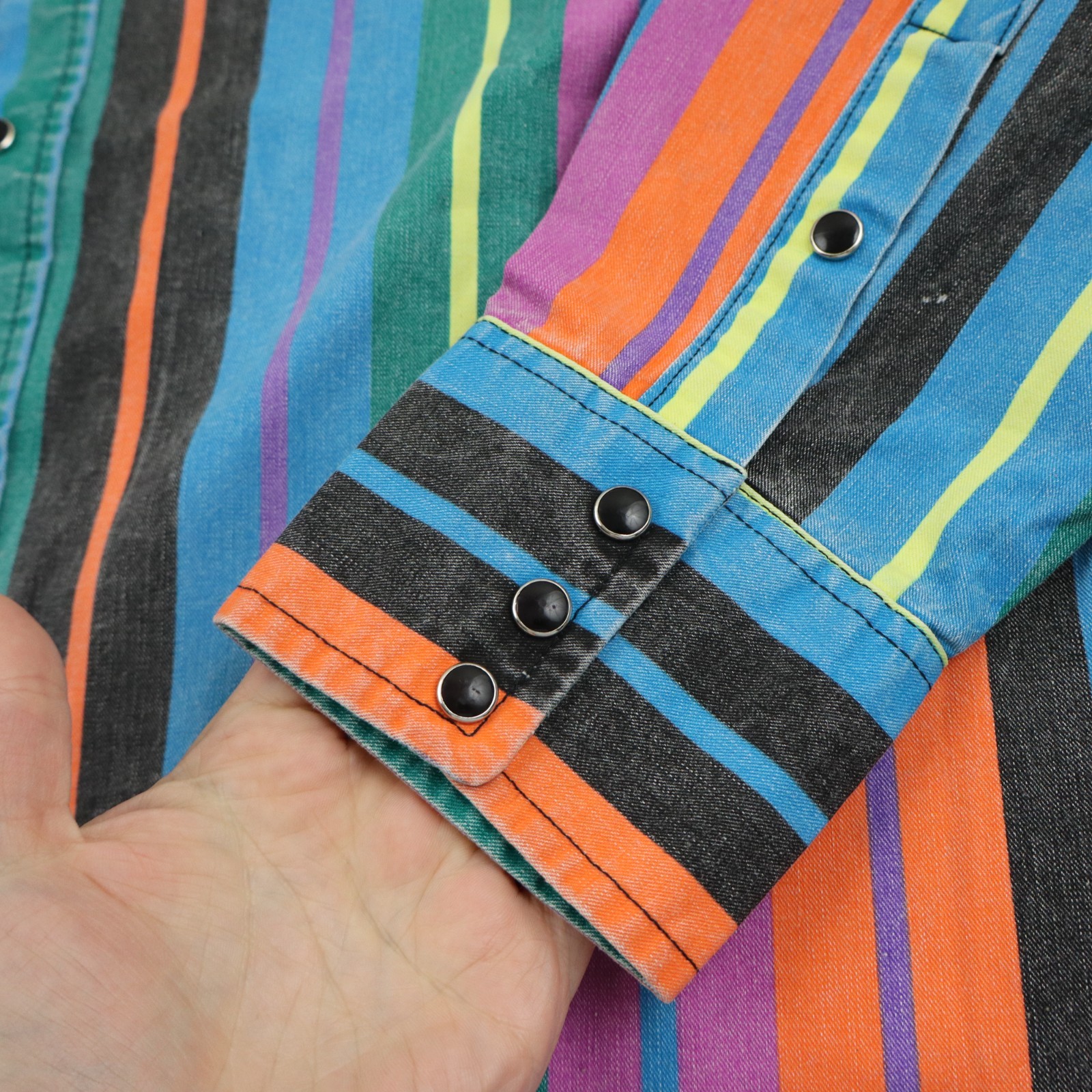 Vintage Wrangler Brushpopper Western Shirt Mens 17/35 Large Striped Made In USA