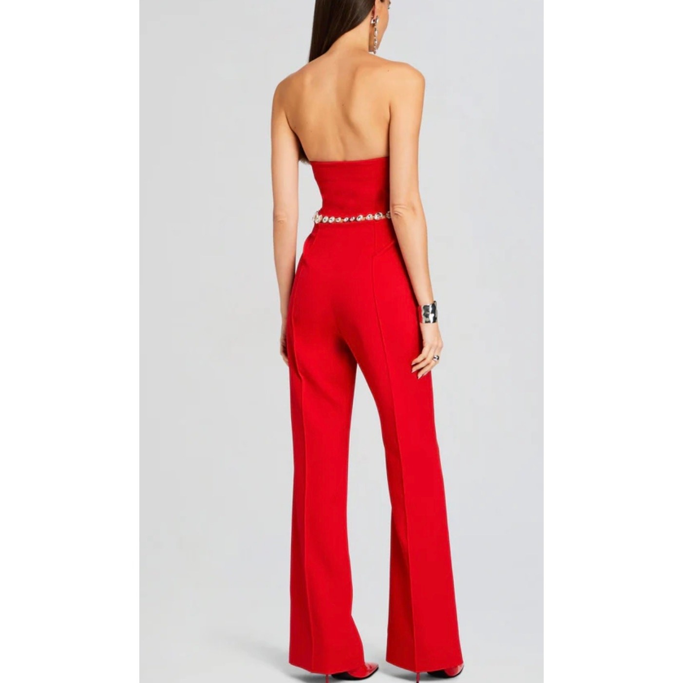 Retrofete Jumpsuit Medium Fiery Red Rhinestone Belt Glam Bling Formal NWT
