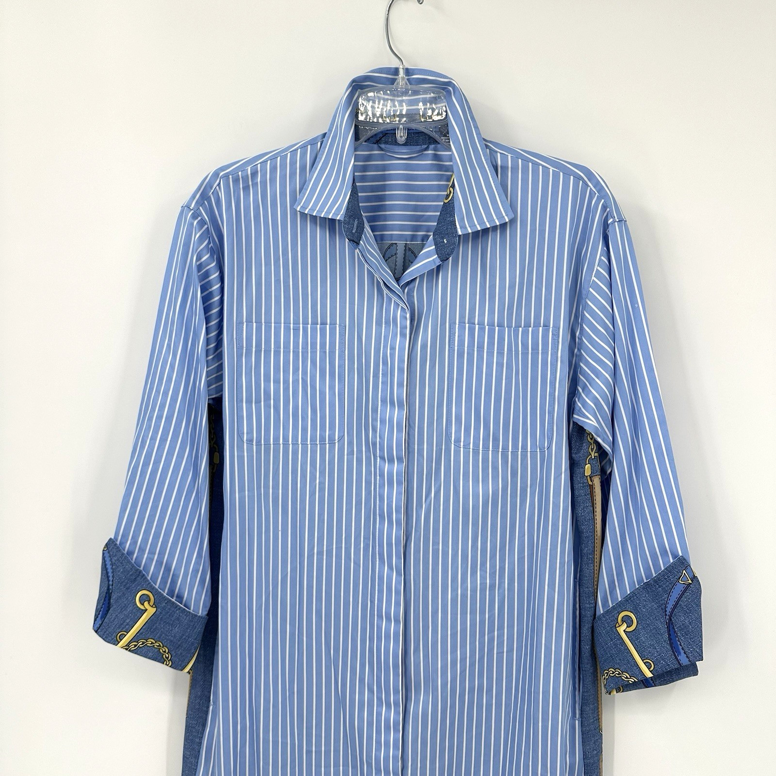 J MCLAUGHLIN quince dress equestrian blue MEDIUM midi country club preppy stripe
