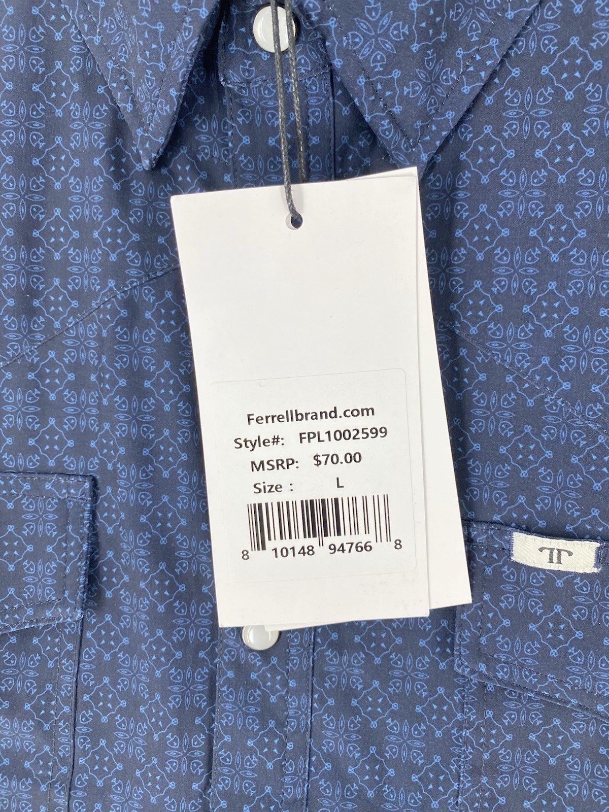 Ferrell Shirt Men’s Large Blue Collin Soft Stretch Western Snap Button NEW $70