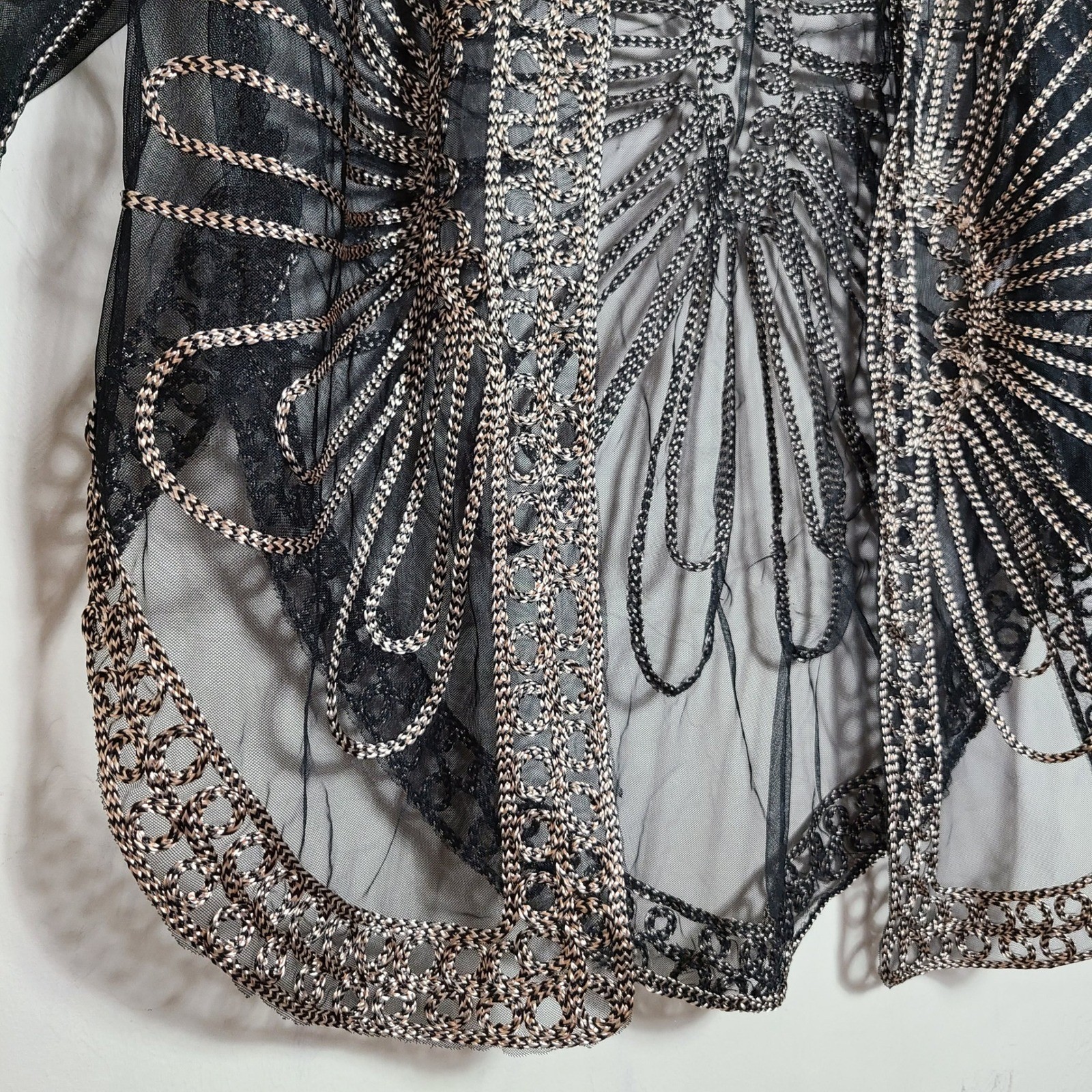 Black Gold Embroidered Sheer Womens S/M Shrug Art Deco Mesh Gatsby 1920s Boho