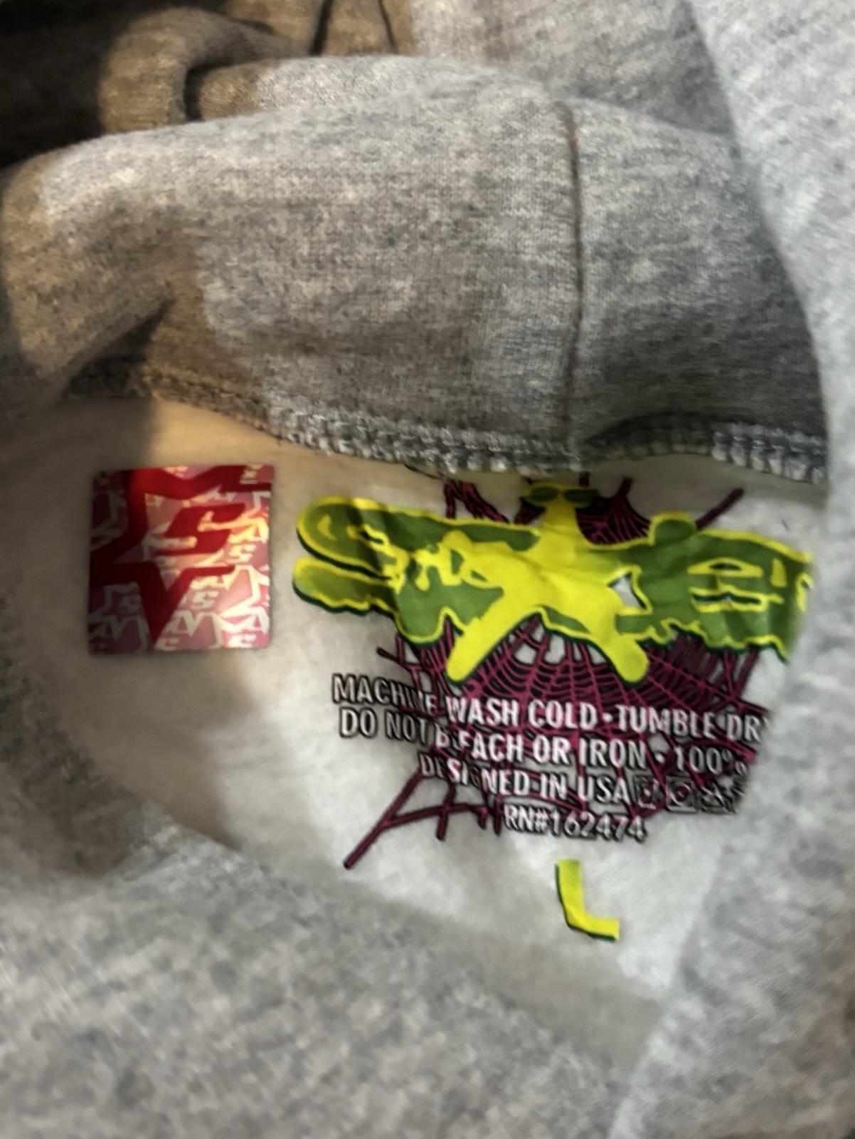 sp5der Big Star Hoodie Graphic Logo Pullover Gray Men’s Size L