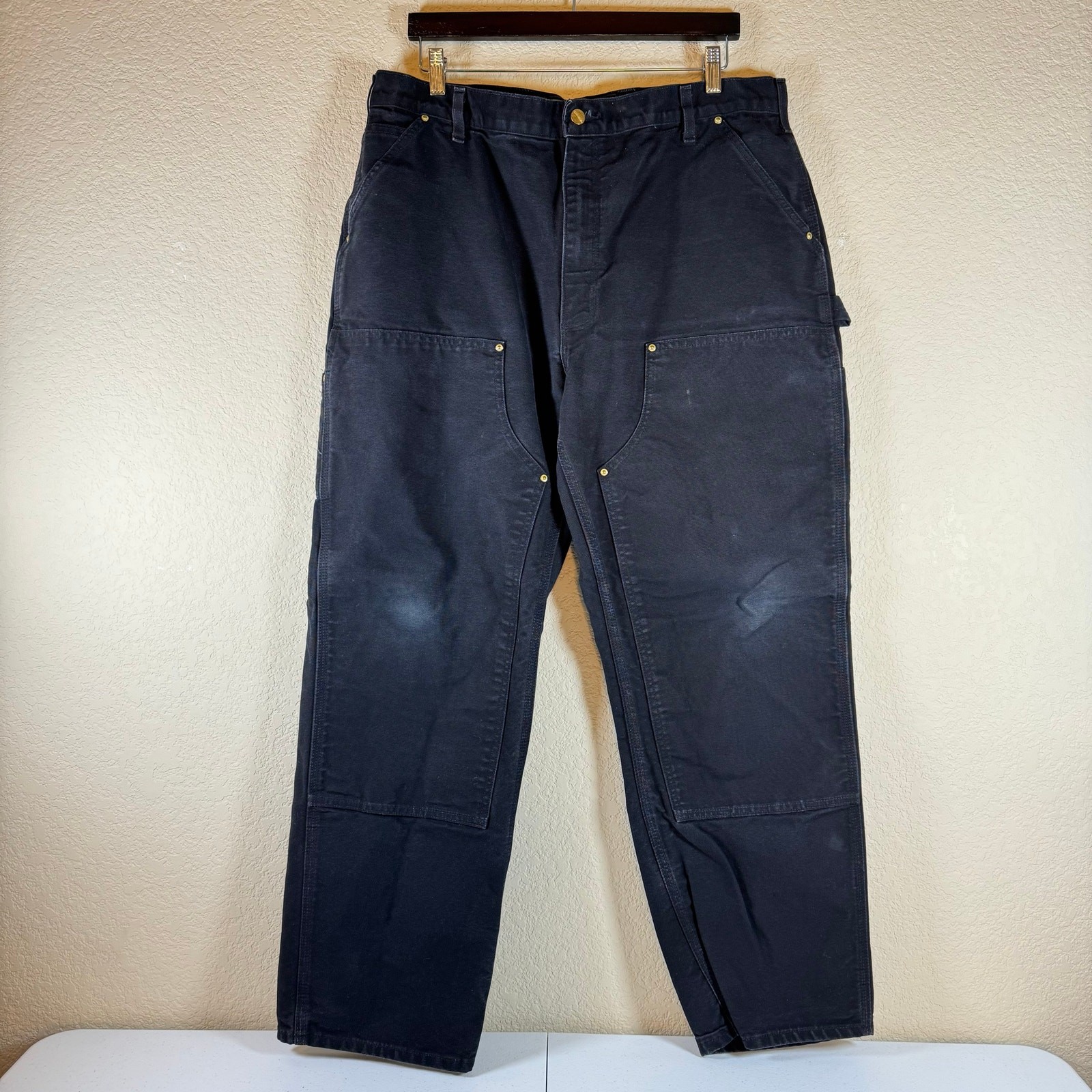 Vintage Mens Carhartt Made in USA Double Knee Canvas B01-BLK 40×32 Act (38×31)