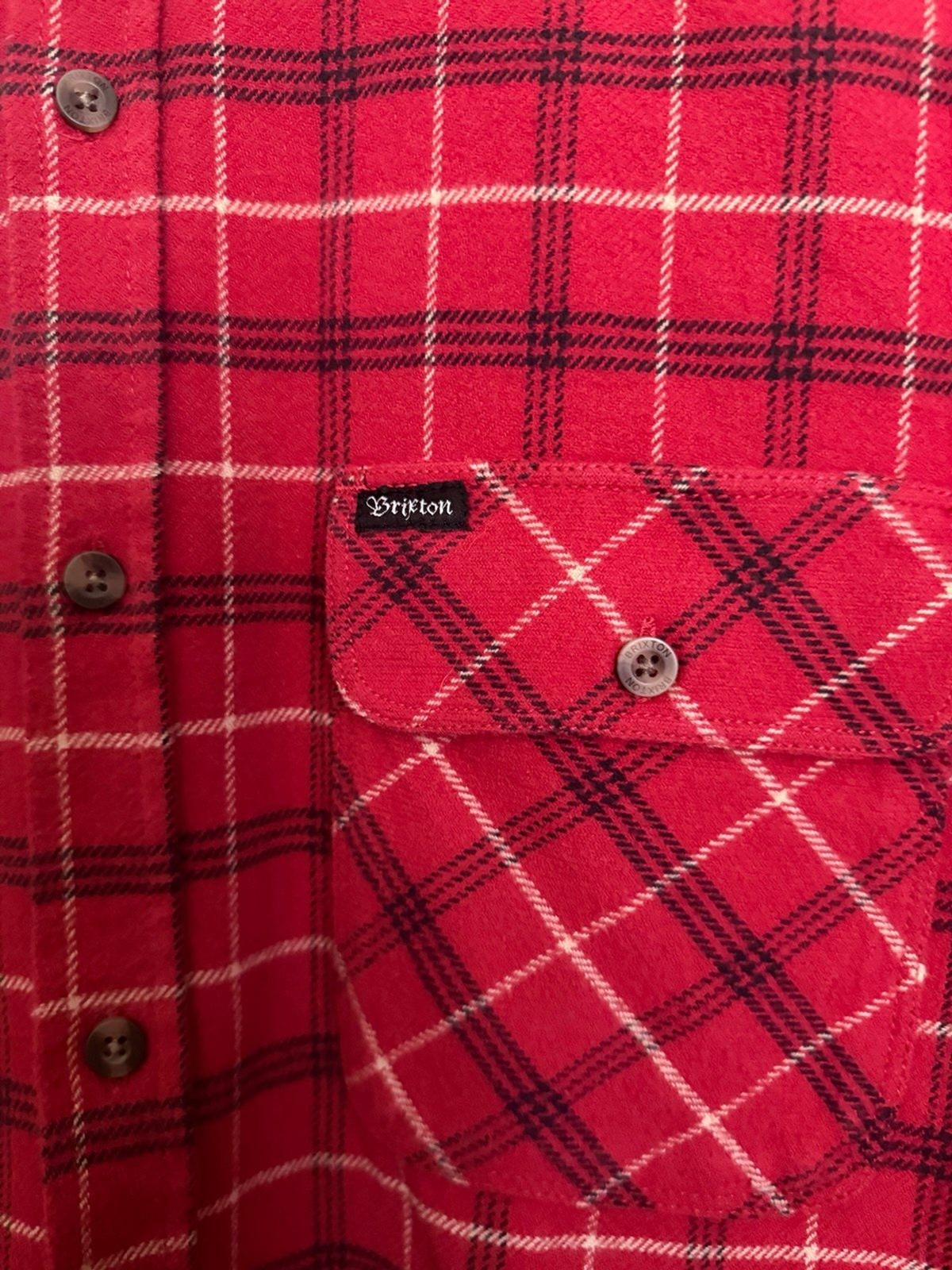 NWOT Men’s Brixton Bowery Red & Black Flannel Button Up Shirt Size Large