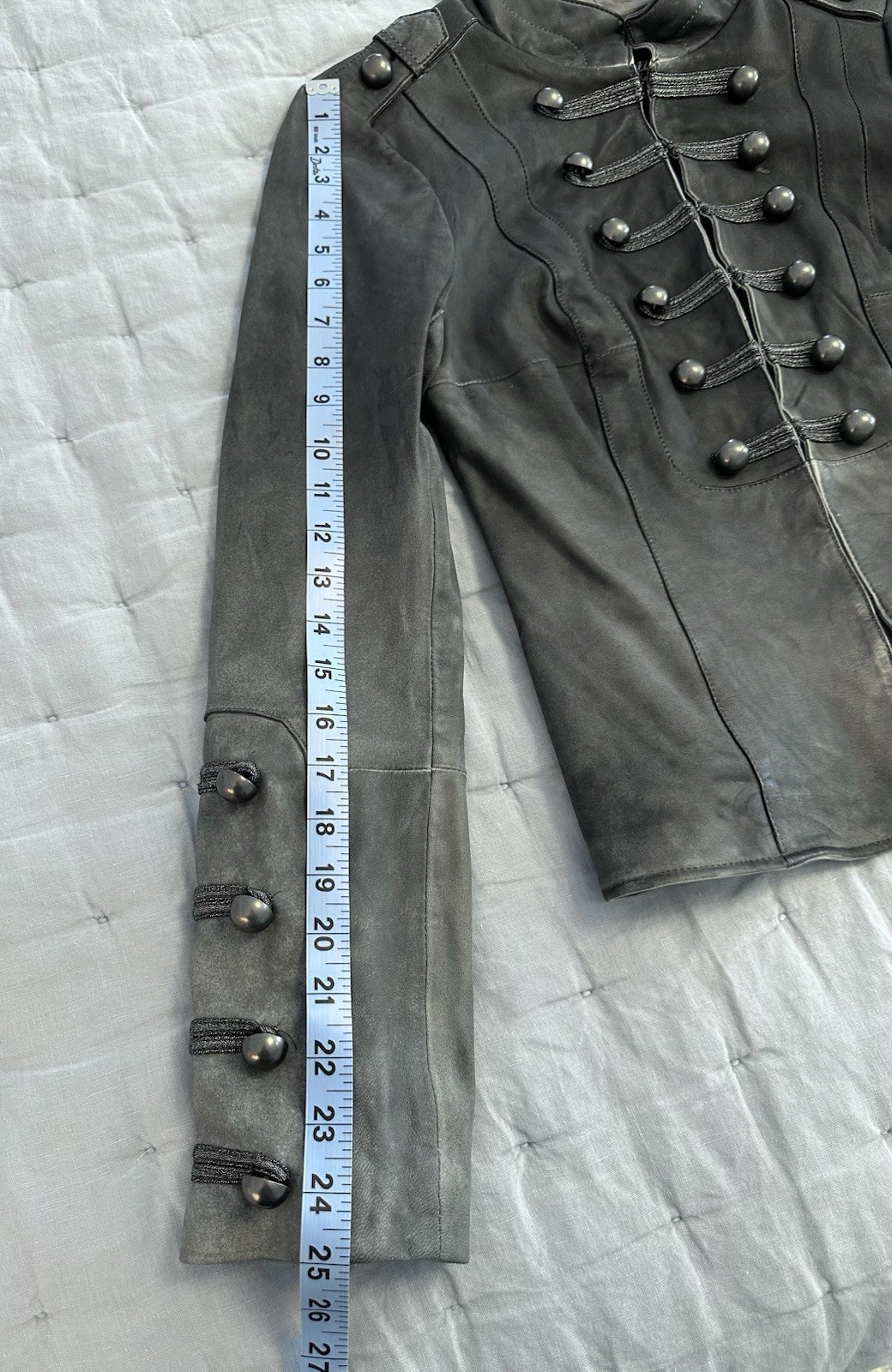 Blanc Noir Women’s Genuine Leather Military Inspired Jacket Grey Small