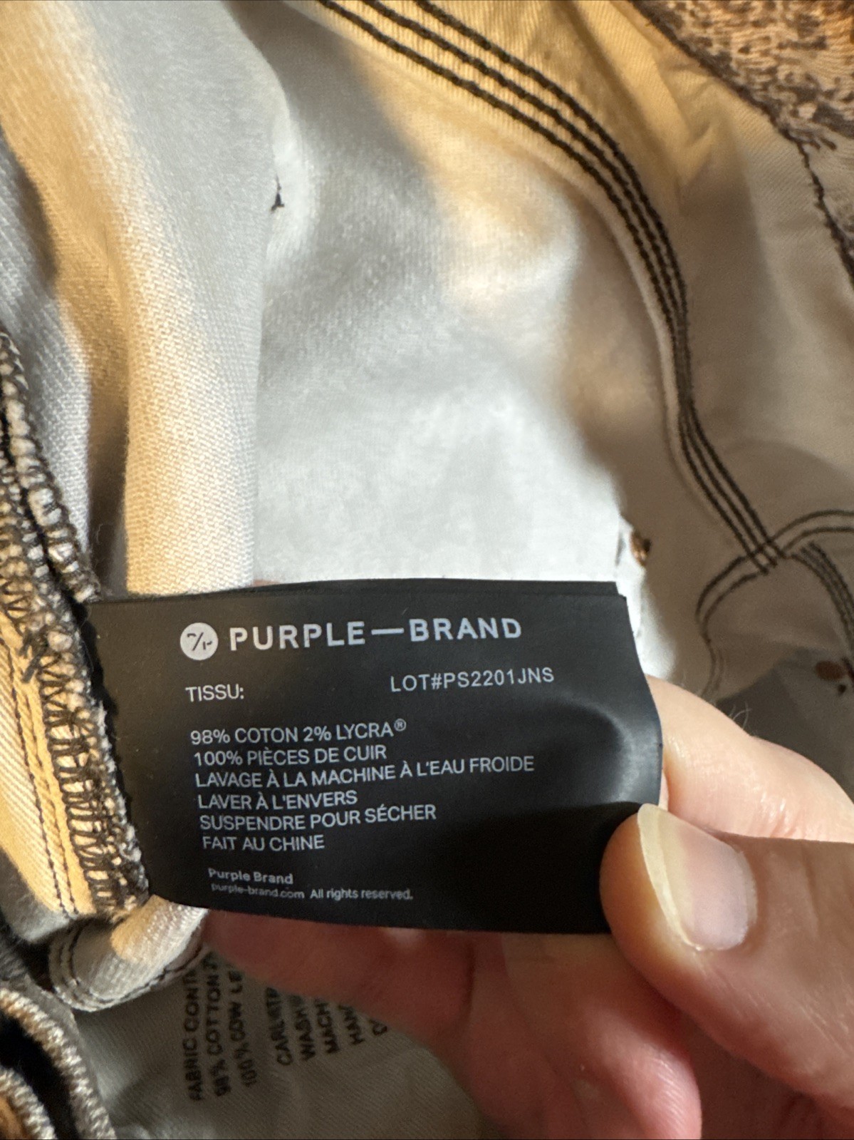 PURPLE BRAND CAMO PRINTED BROWN 33 SLIM FIT STRETCH JEANS MENS