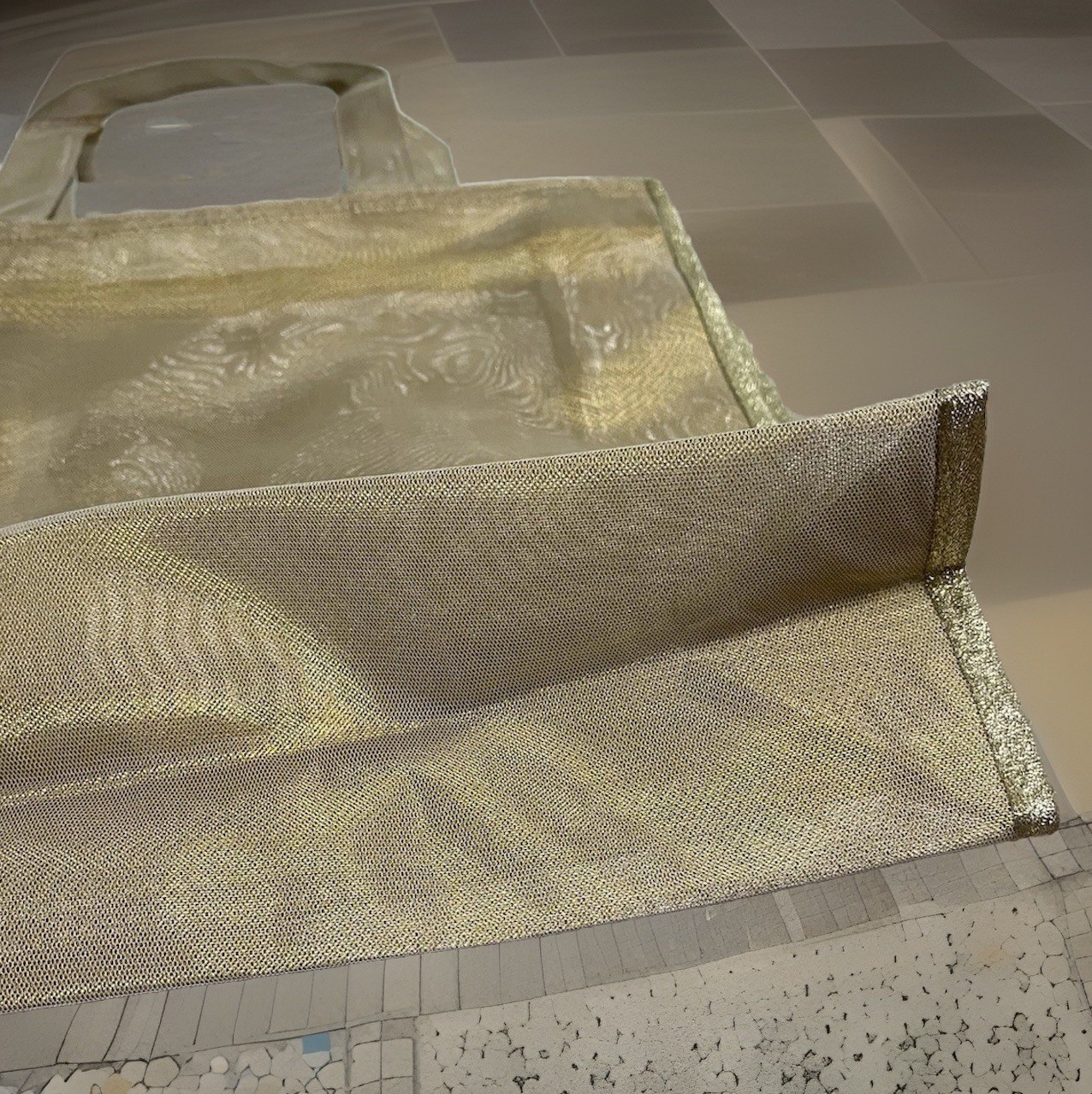 New Dior Metallic Gold Star Embroidered Tote/ Beach Bag With COA