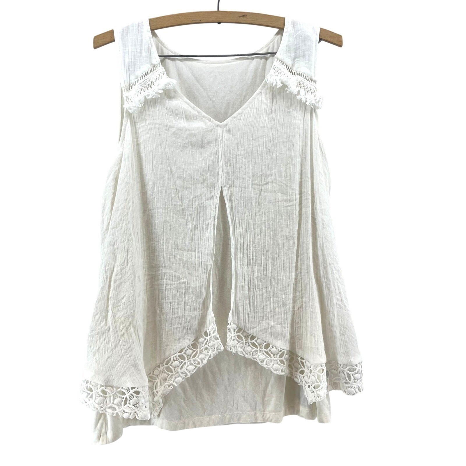 Womens Tank Top Size M White Flowy Fairy Boho Peasant Crochet Euro Summer