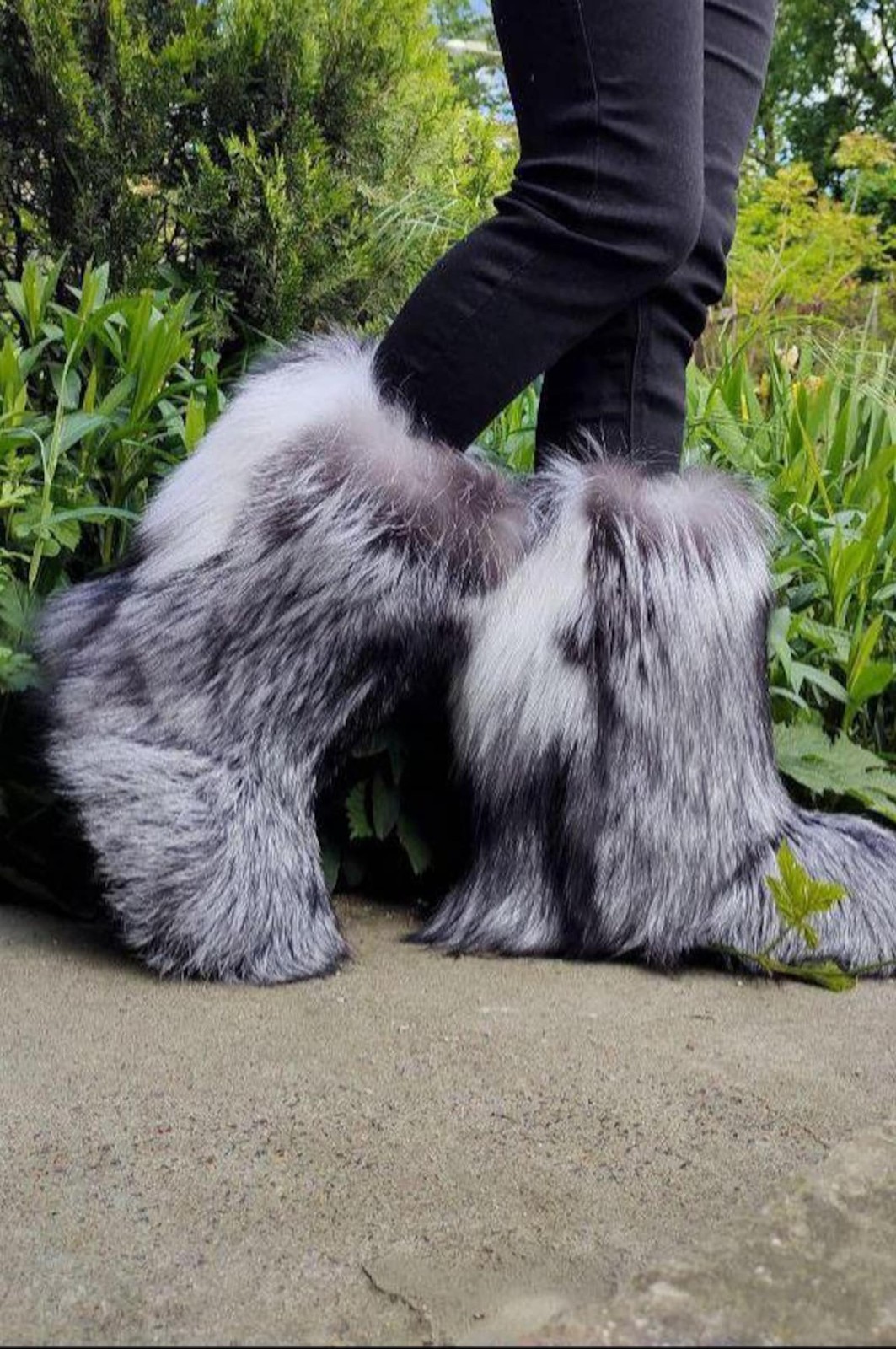 Luxury Silver Fox Fur Boots for Women, Winter Snow Boots, Mukluks,Handmade
