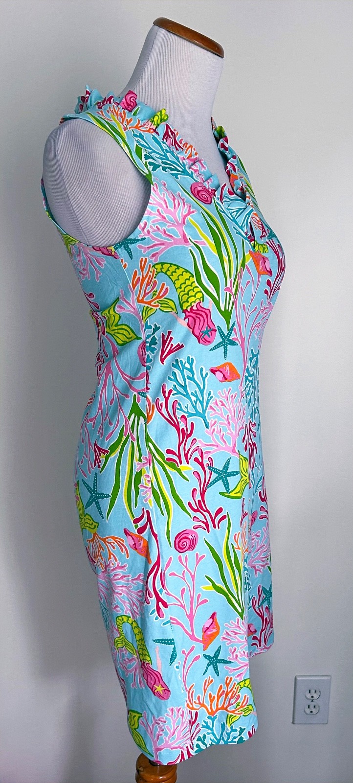 NWT! Ana Clare Ariel Mermaid Shift Dress w/ Ruffle Collar, Resort Wear, Small