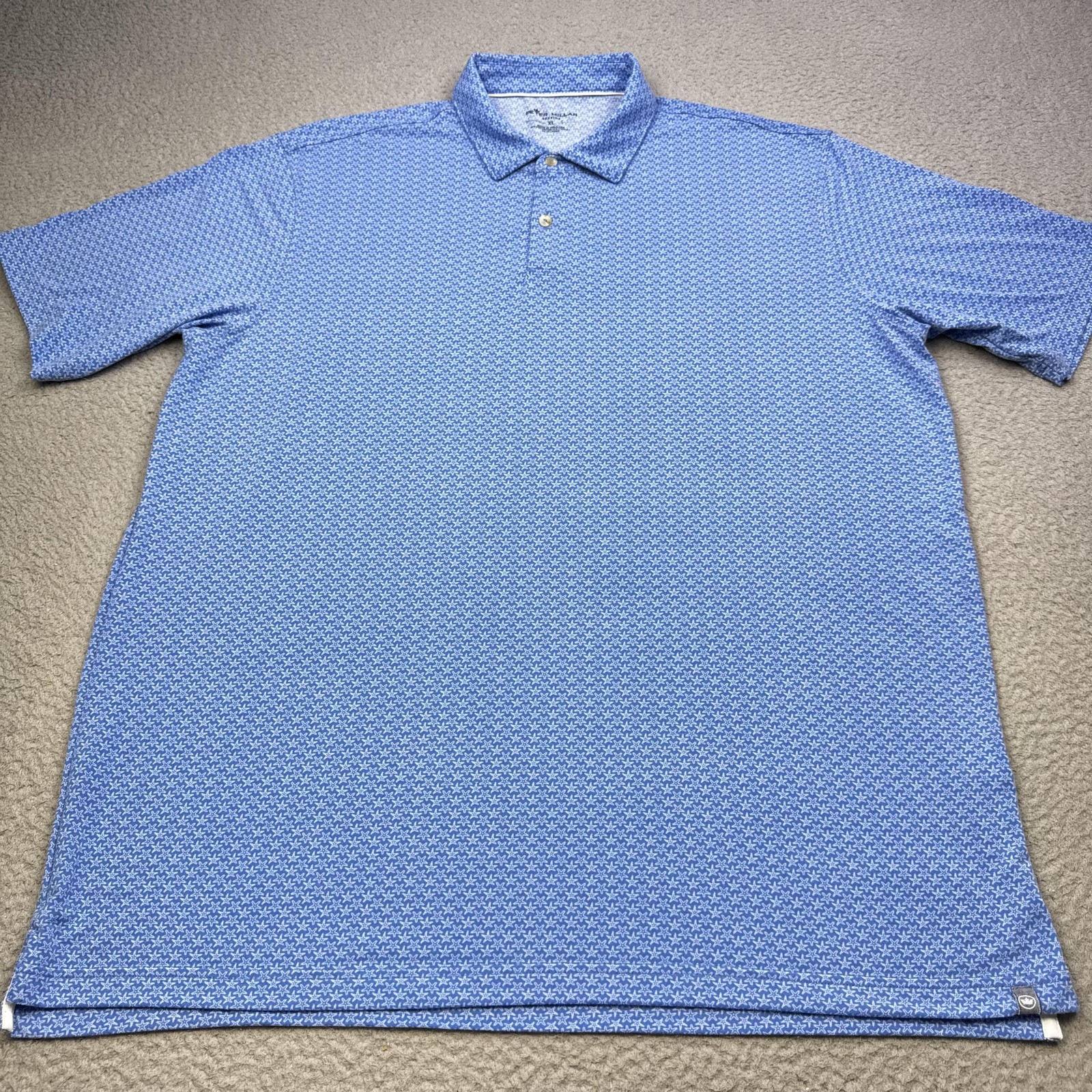 Peter Millar Polo Shirt Mens XL Blue Seaside Star Print Golf Stretch N22AK075