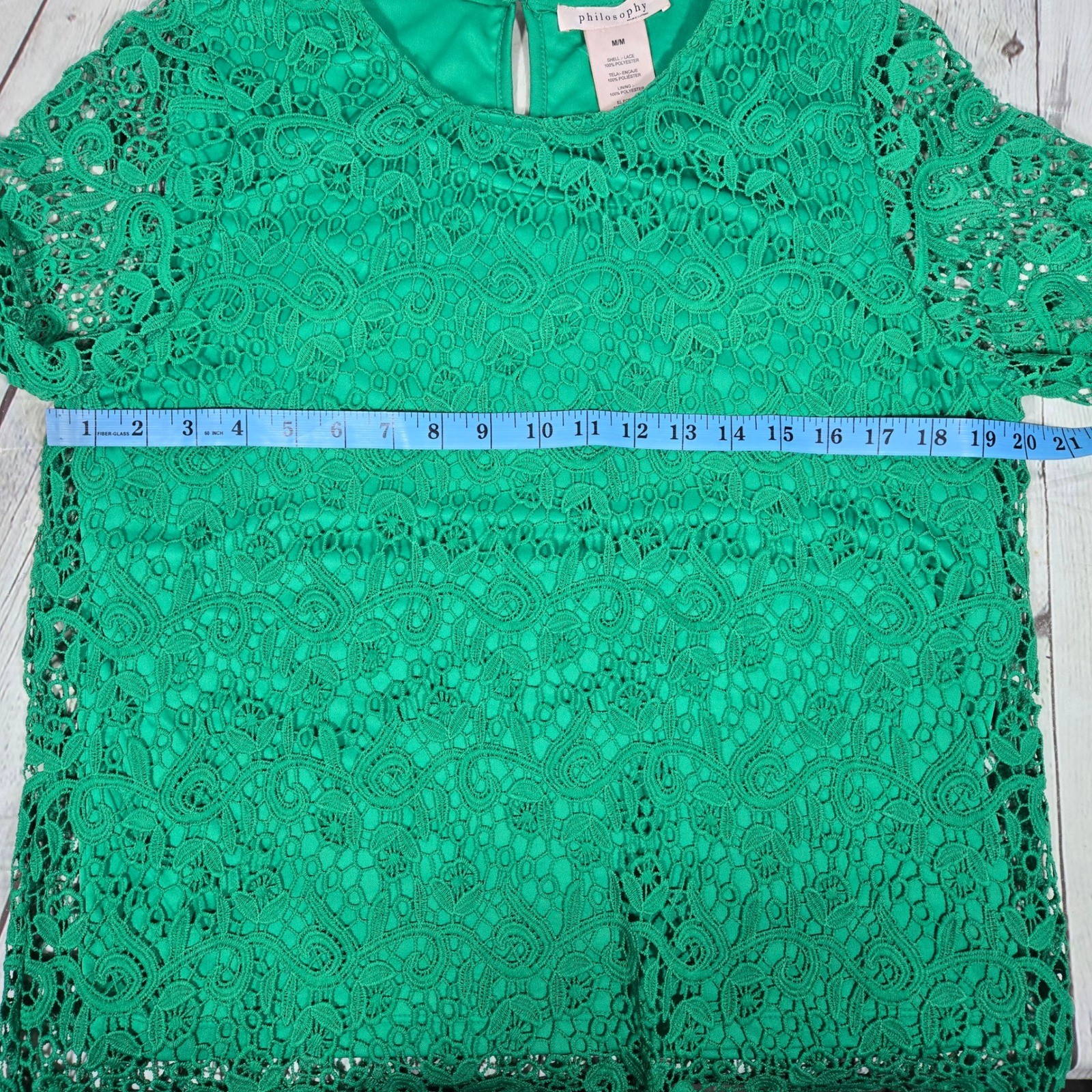 Philosophy Republic Clothing Emerald Green Lace Short Sleeve Top Medium 3615025