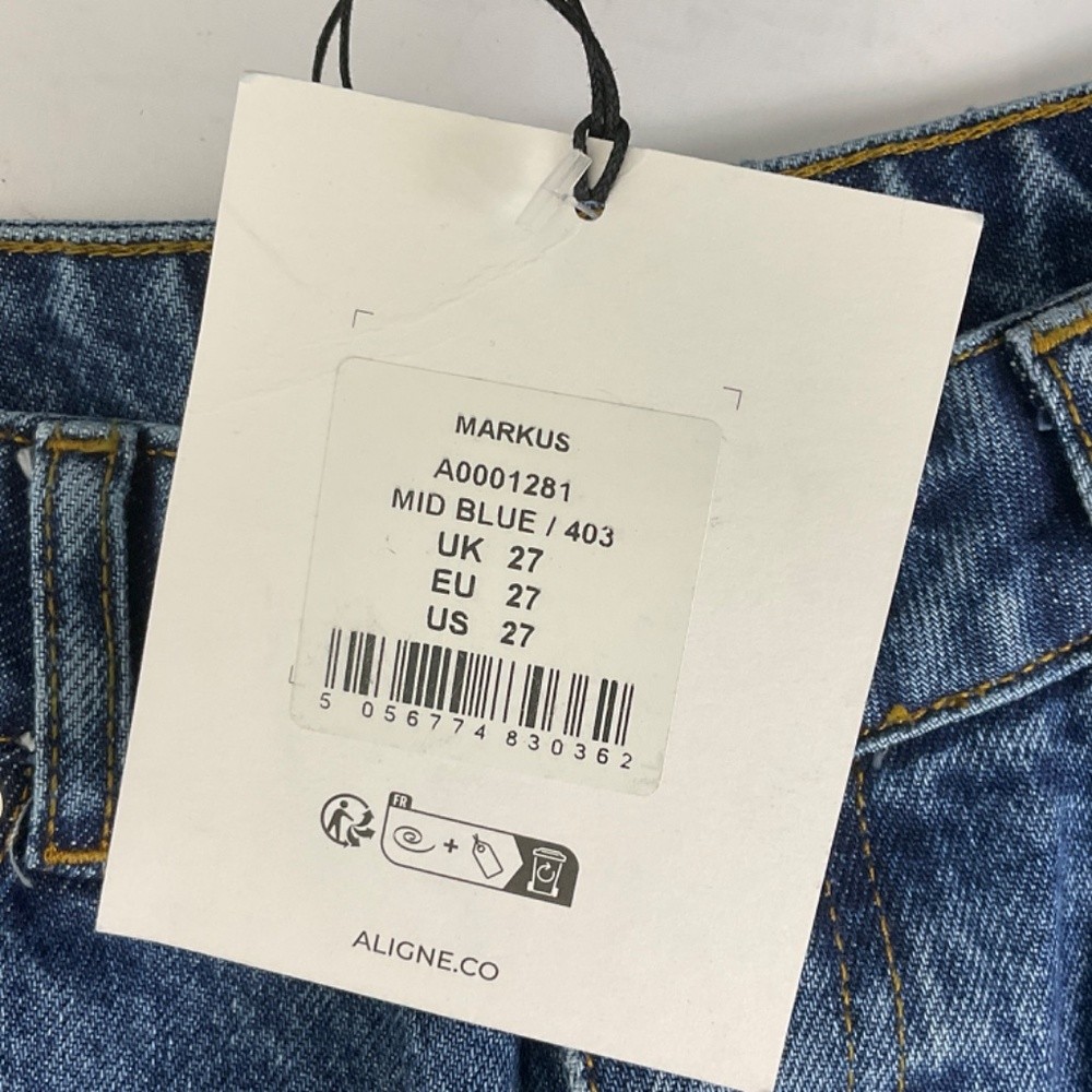 ALIGNE Markus Mid-Rise Barrel Leg 100% Organic Cotton Jeans Mid Blue 27 NWT
