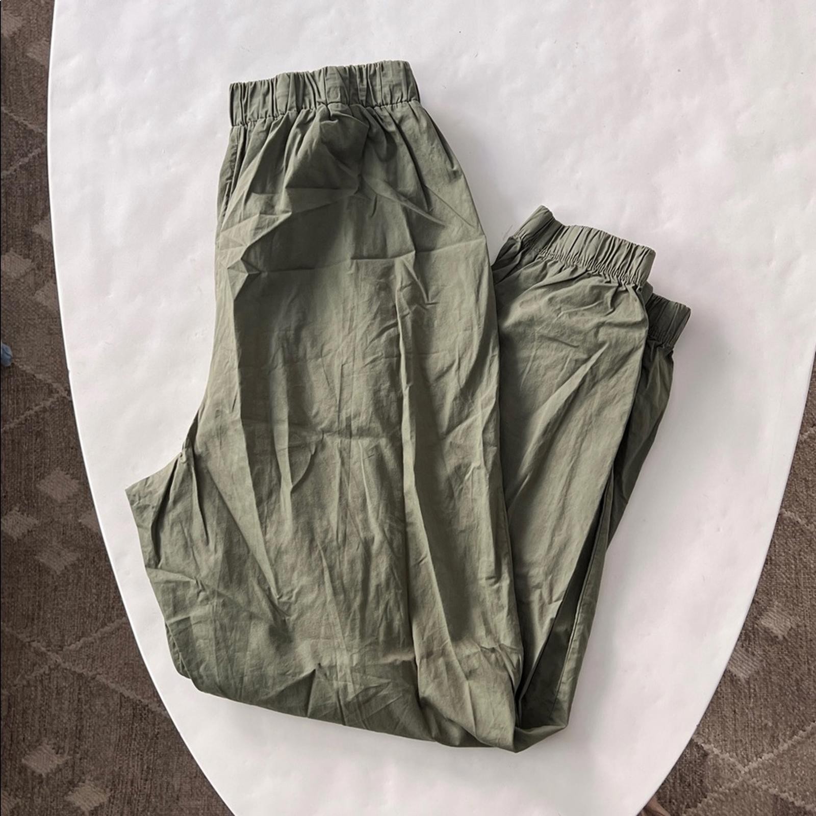 STATESIDE Structured Poplin Pleated Jogger Pant Artichoke Green Women’s M $186