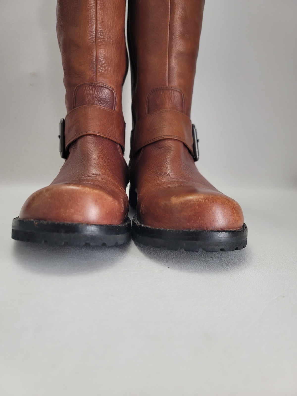 Gentle Souls Brown Camden Moto Double Buckled Up Pebbled Leather Boots Size 8.5