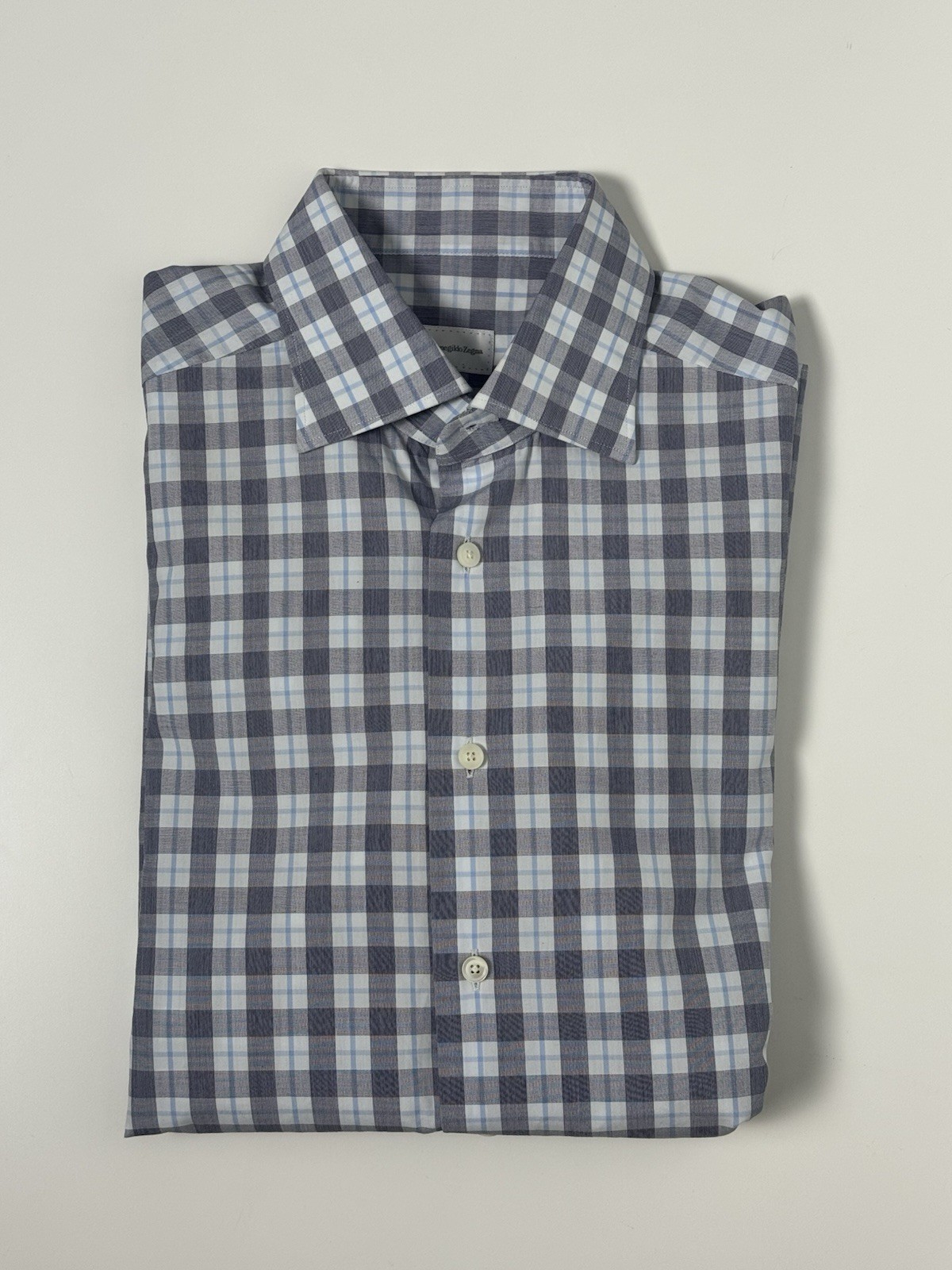 Ermenegildo Zegna Dress Shirt Mens 41 16 Regular Fit Excellent Cotton Plaid