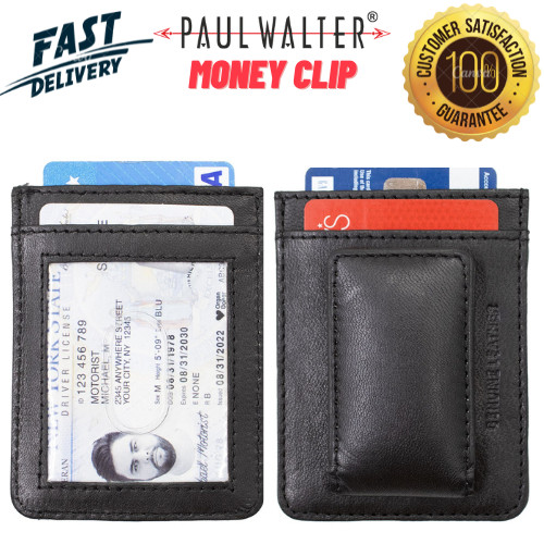 100% Genuine Leather Money Clip, Magnetic with Credit Card Holder