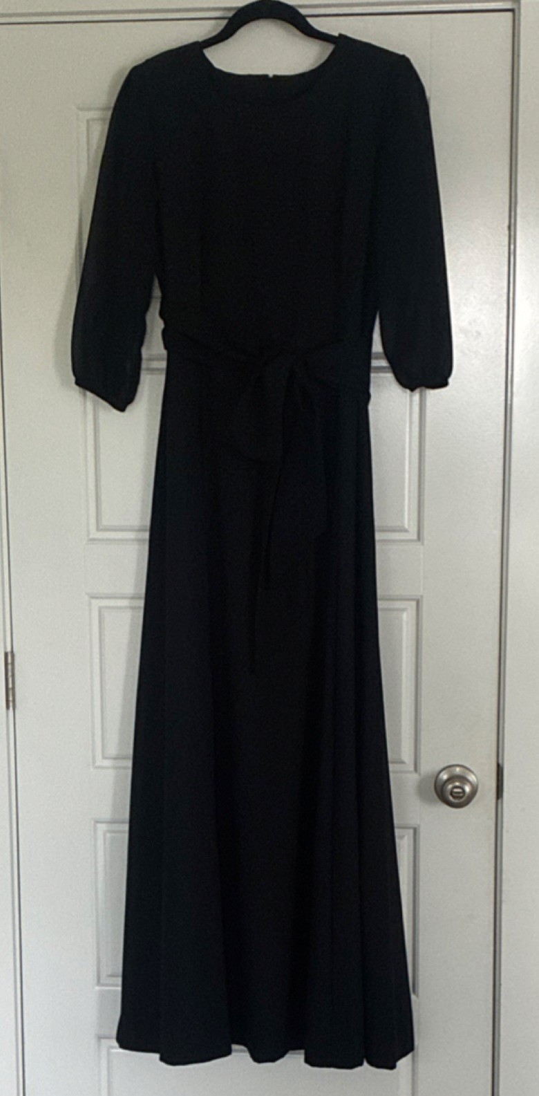 Cousin’s Concert Attire Black Solid Long Dress 3/4 Sleeve Bow Waist 8