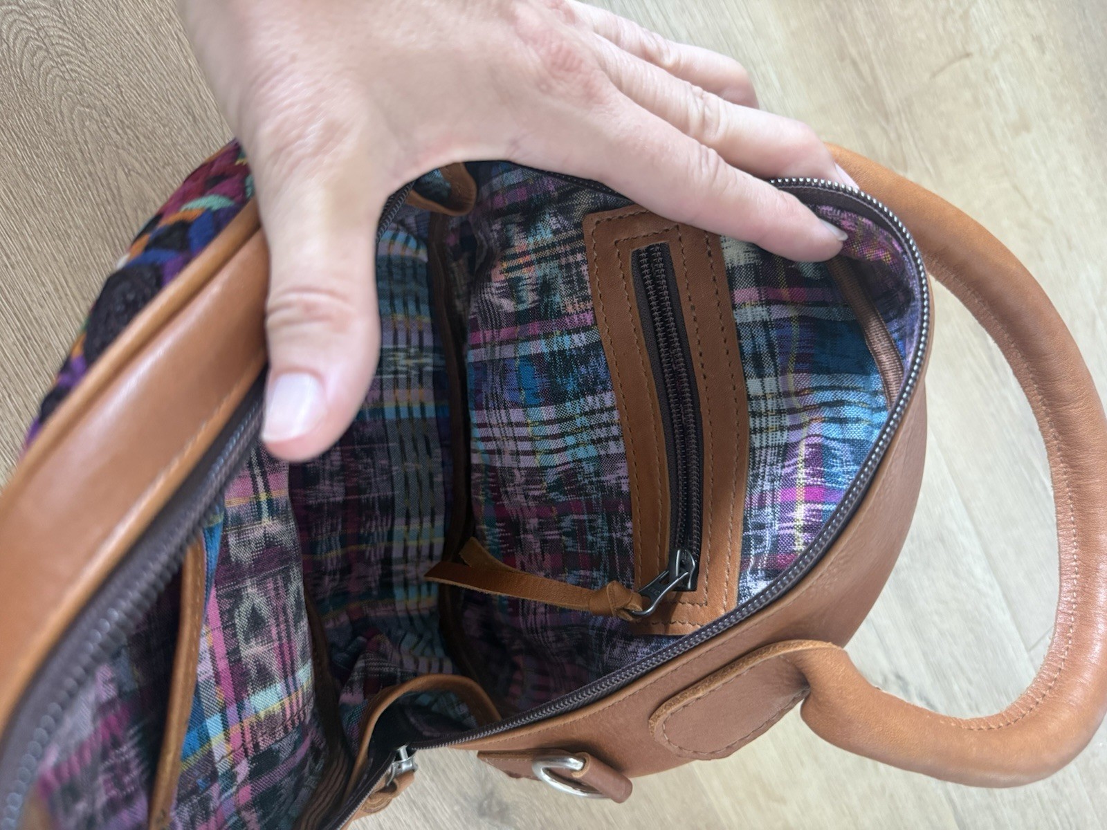 Women’s Brown & Multicolor Geometric Boho Small Half Moon Crossbody Zip Bag
