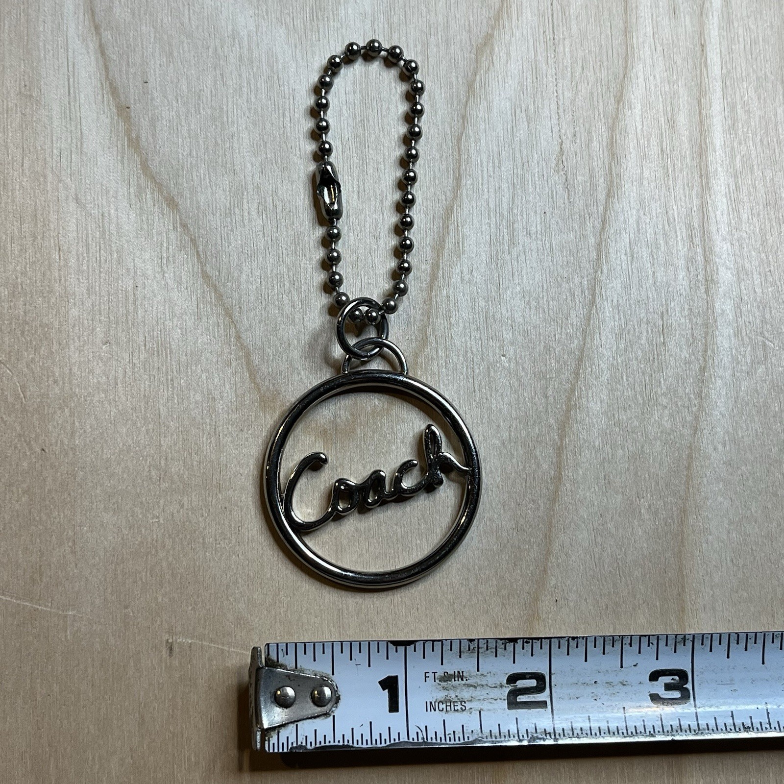COACH ROUND SCRIPT Logo Silver Nickel Metal Key Fob Bag Charm Keychain Hang Tag