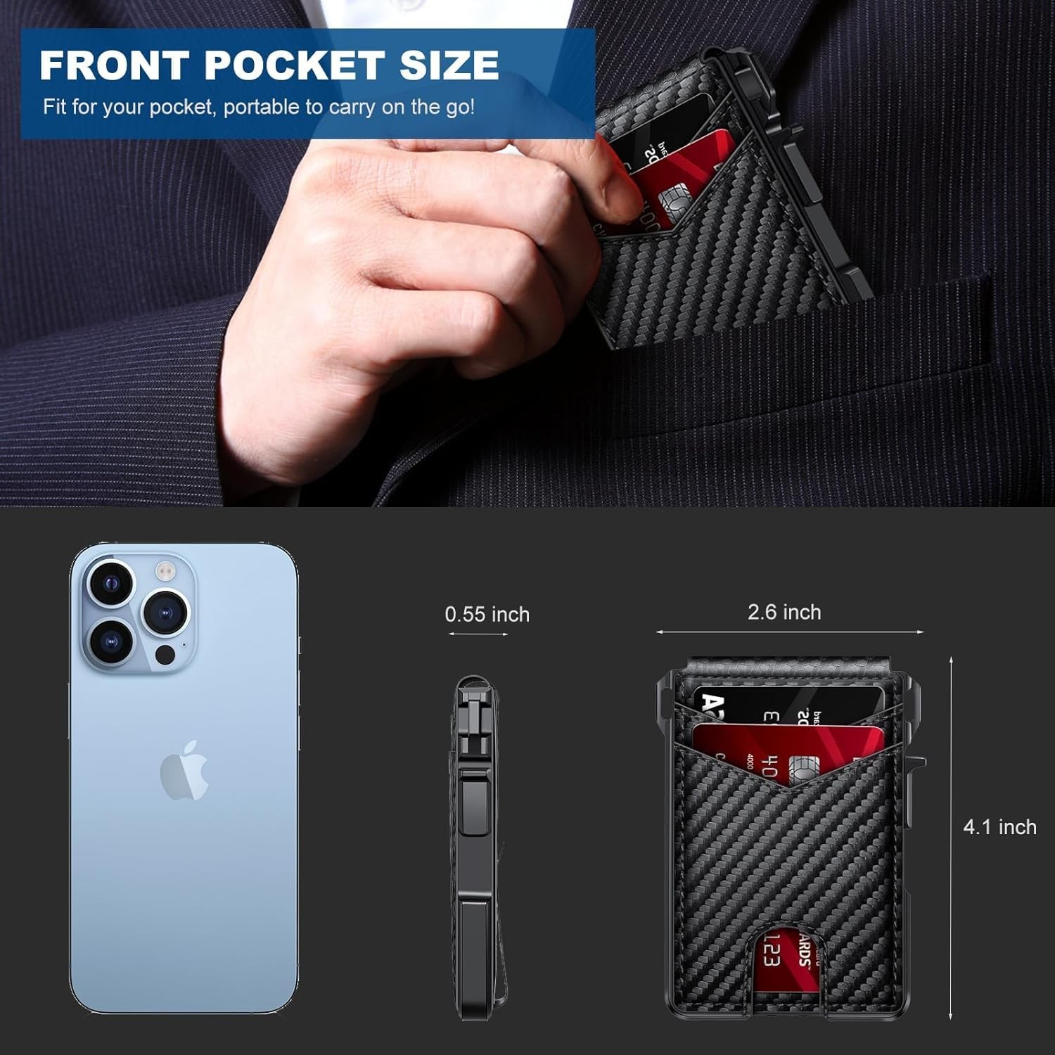 Slim Wallet with Money Clip & ID Window, RFID Blocking Smart Pop Up Card Wallet