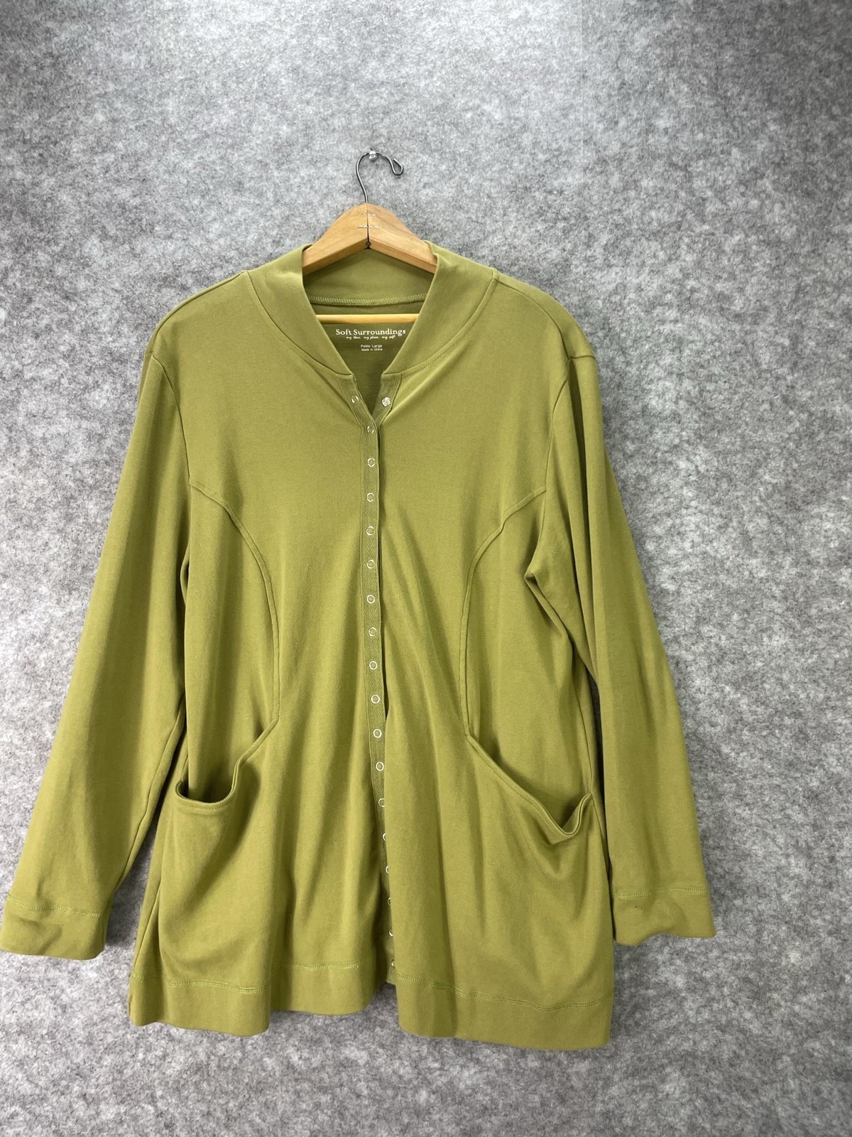 Soft Surroundings Shirt Womens Petite Large Green Long Sleeve Button Tunic Top