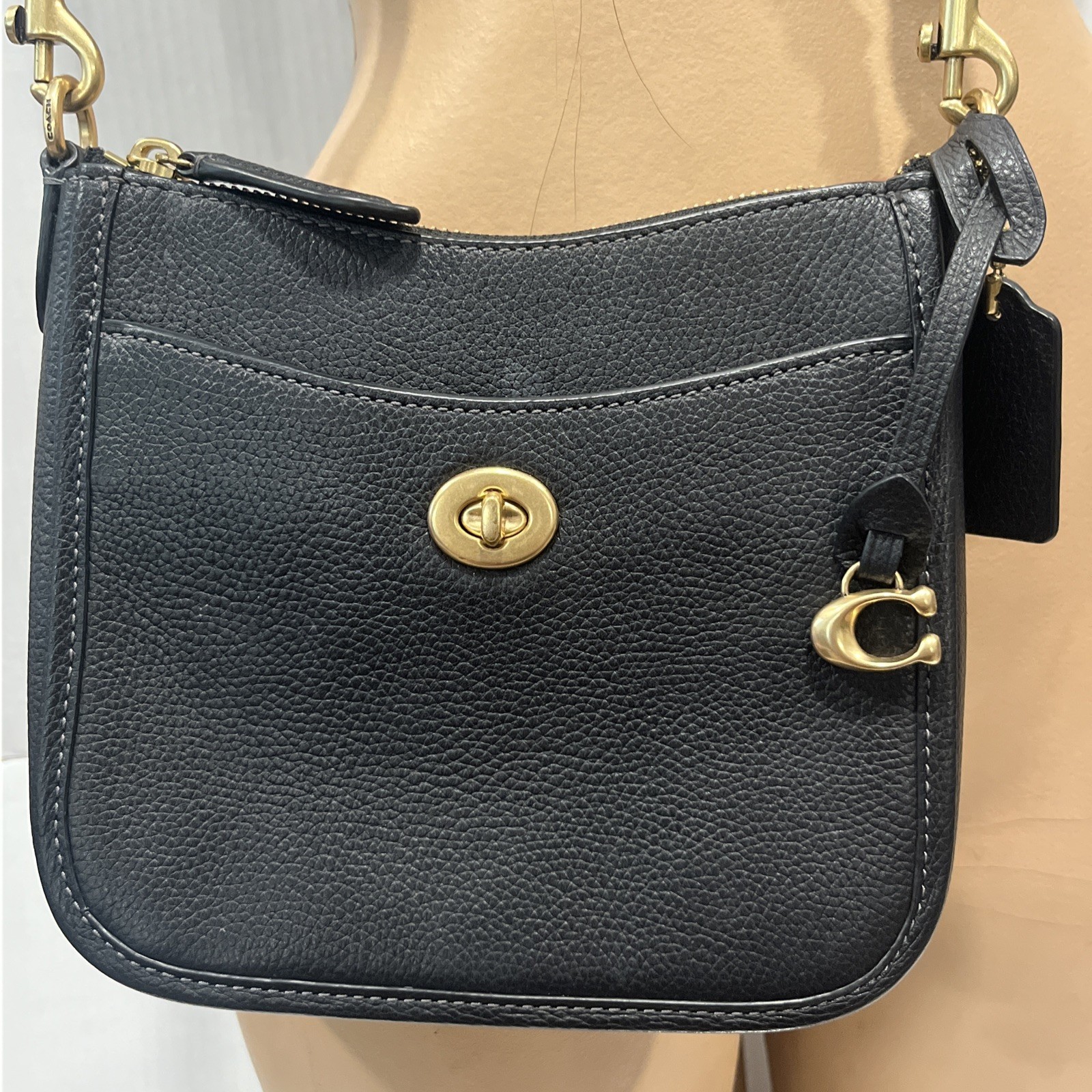 COACH Black Pebbled Leather Chaise 19 Small Crossbody Bag CC390