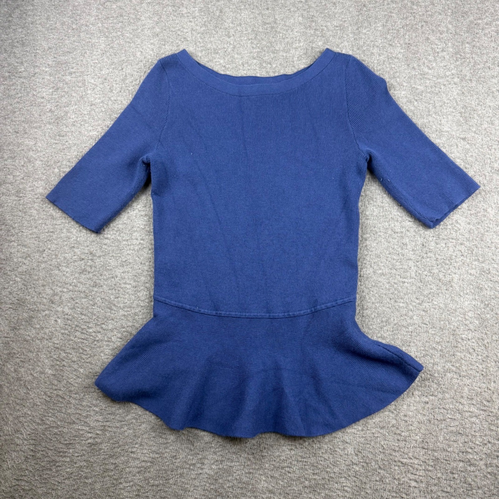 Banana Republic Blue Ribbed Peplum Top Merino Wool Blend Short Sleeve Medium