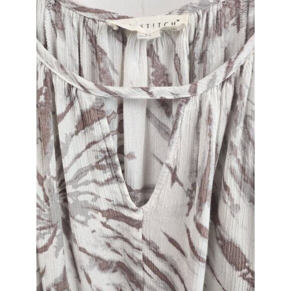 Lovestitch Womens BOHO Top Medium Beige White Tie Dye Bell Sleeve Cottagecore