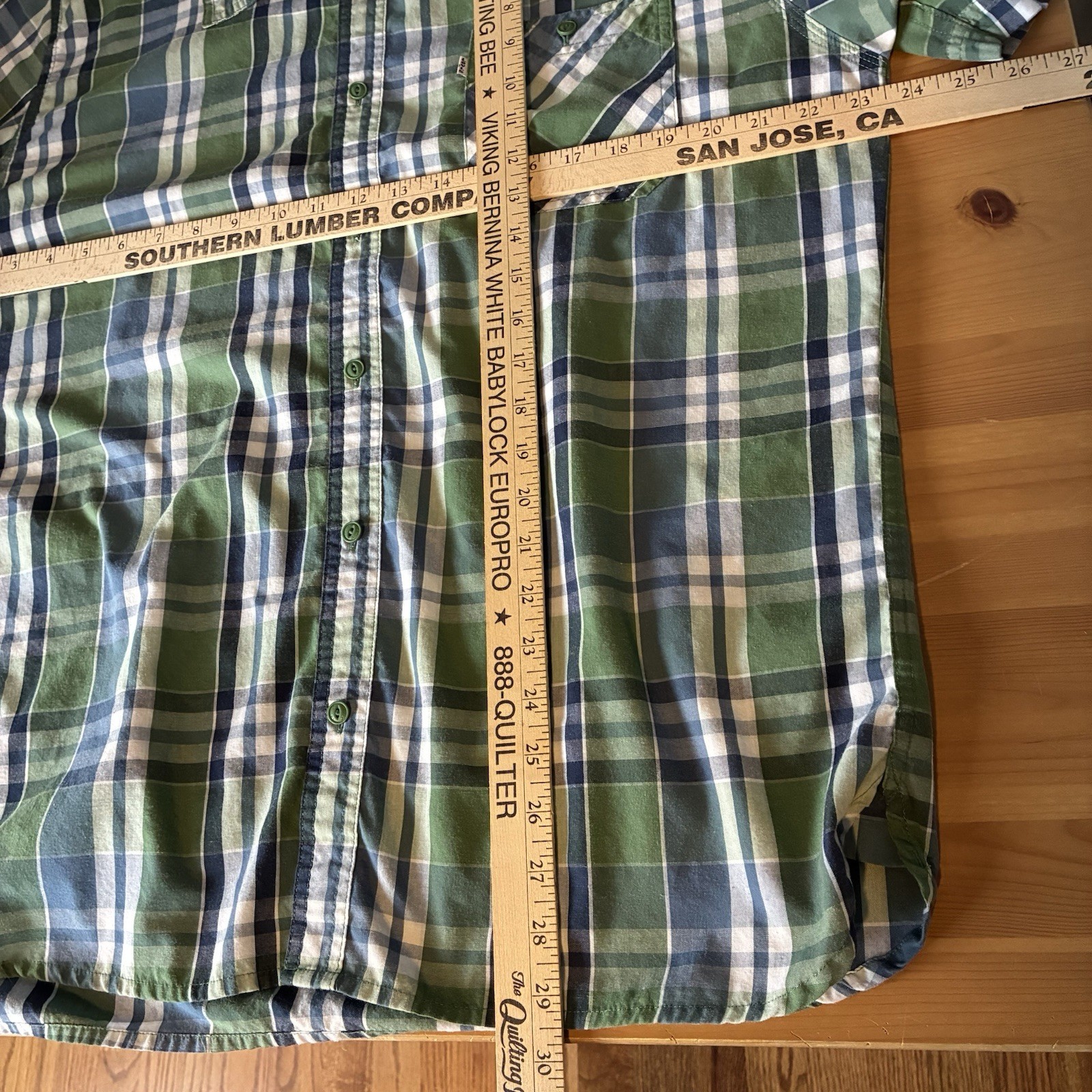 Levi’s Plaid Button Up Shirt Mens Navy Blue Green White Short Sleeve Gorpcore XL