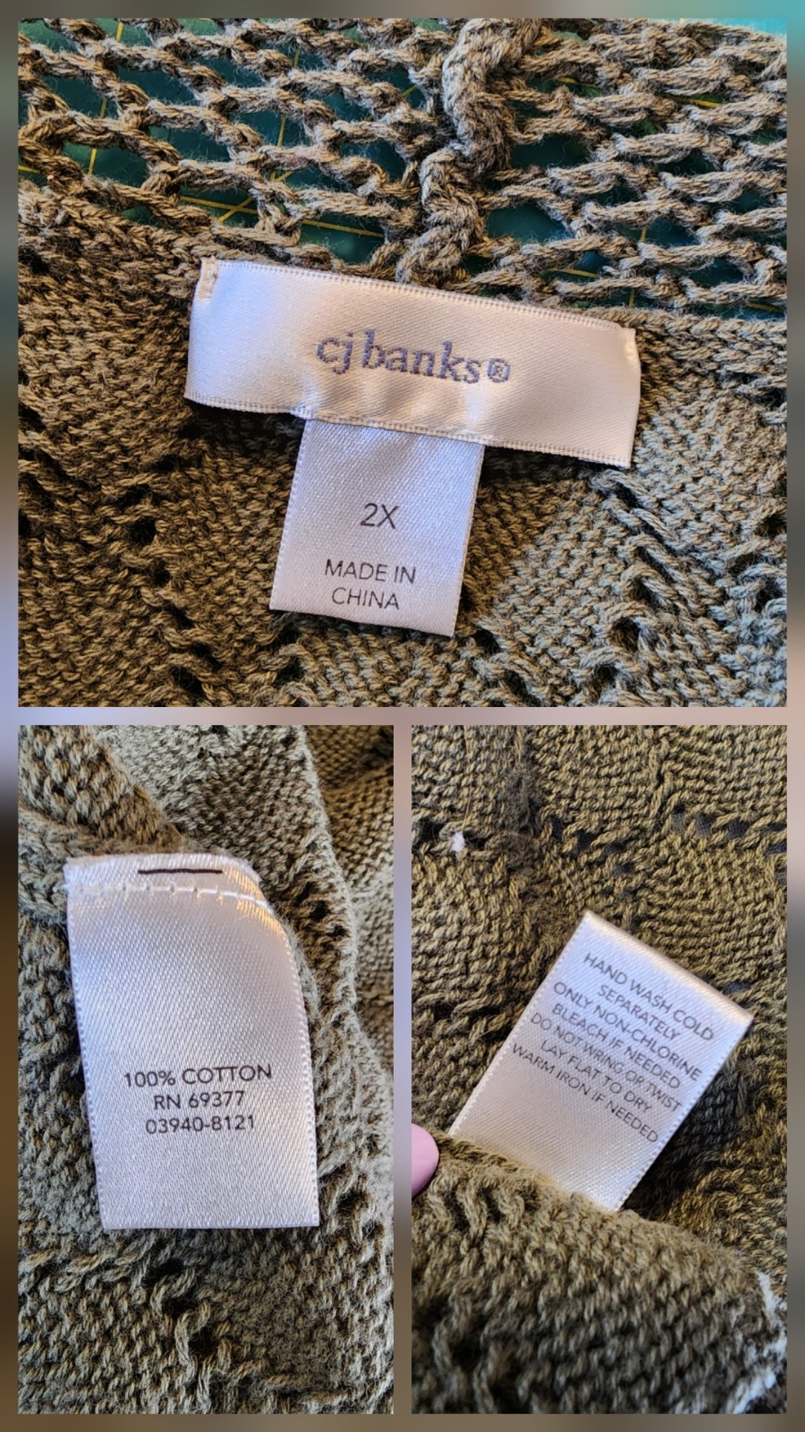 Lace Knit Shrug Cardigan Fairy Earthy Cottage Boho Cotton Green CJ Banks Size 2X