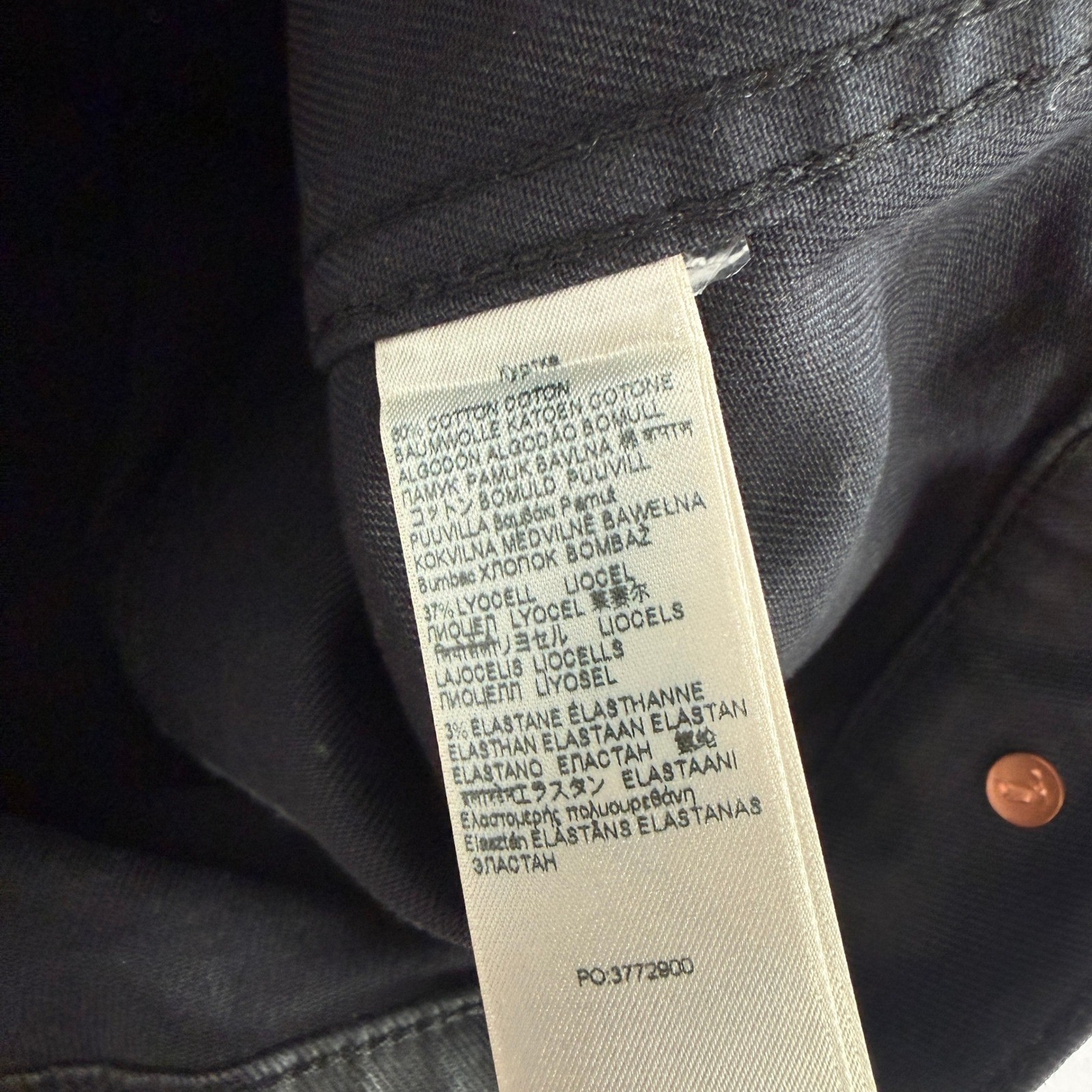 7 For All Mankind Coated Jacket Mens M Black Denim Trucker Button Up Flap Pocket