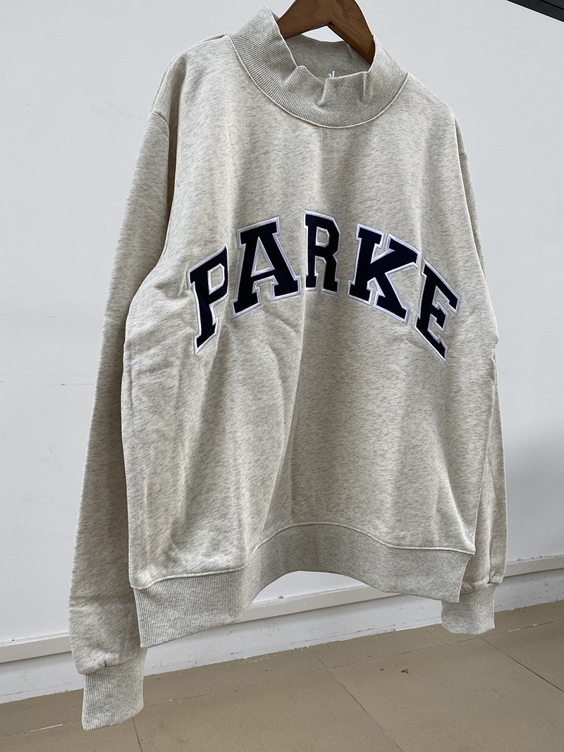 PARKE New Embroidered Mock Neck Stand Collar Loose Women’s Sweatshirt