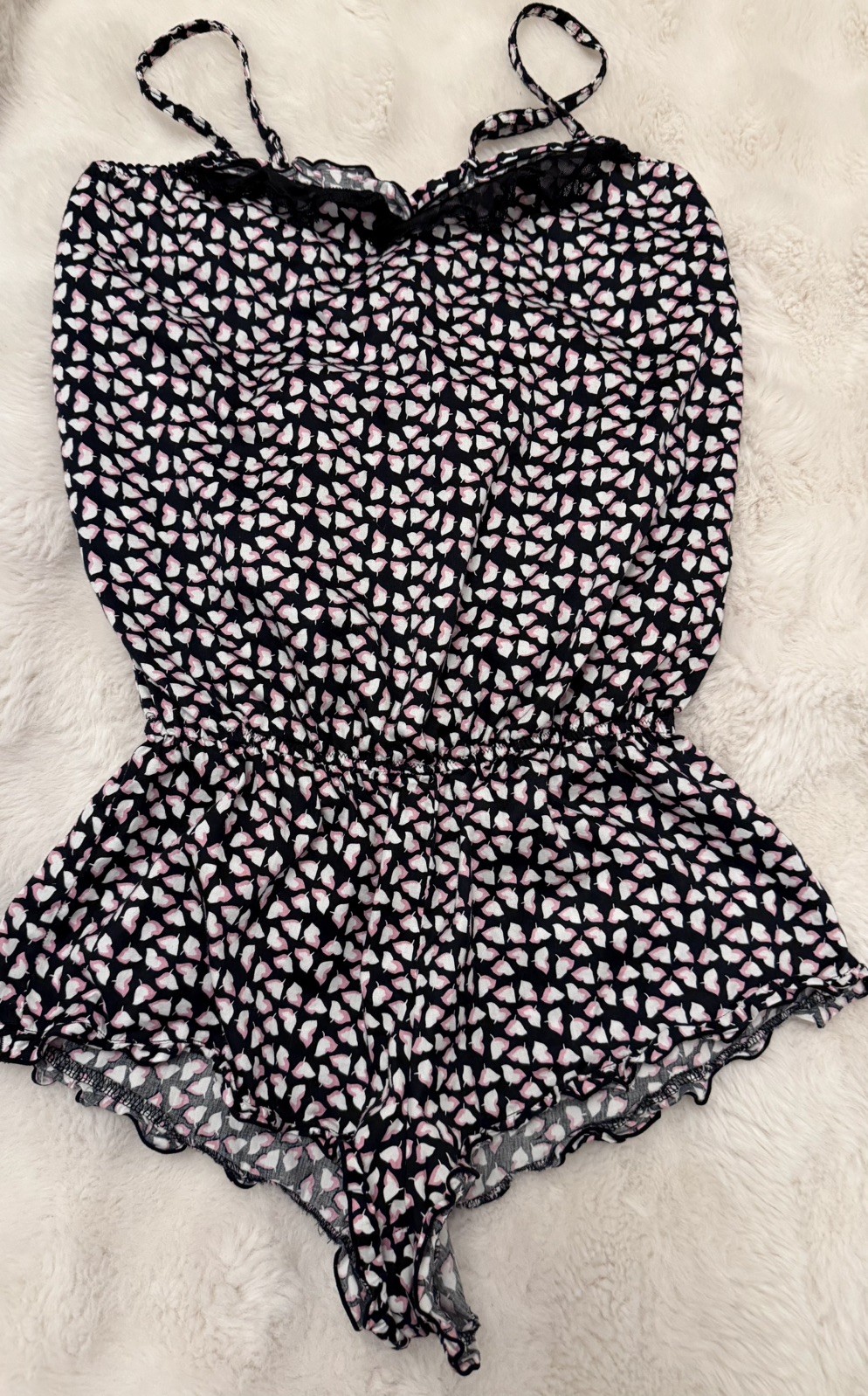 Topshop Black Lace Pink White Flower Cute Cotton Teddy Nightwear Outfit – Size 8