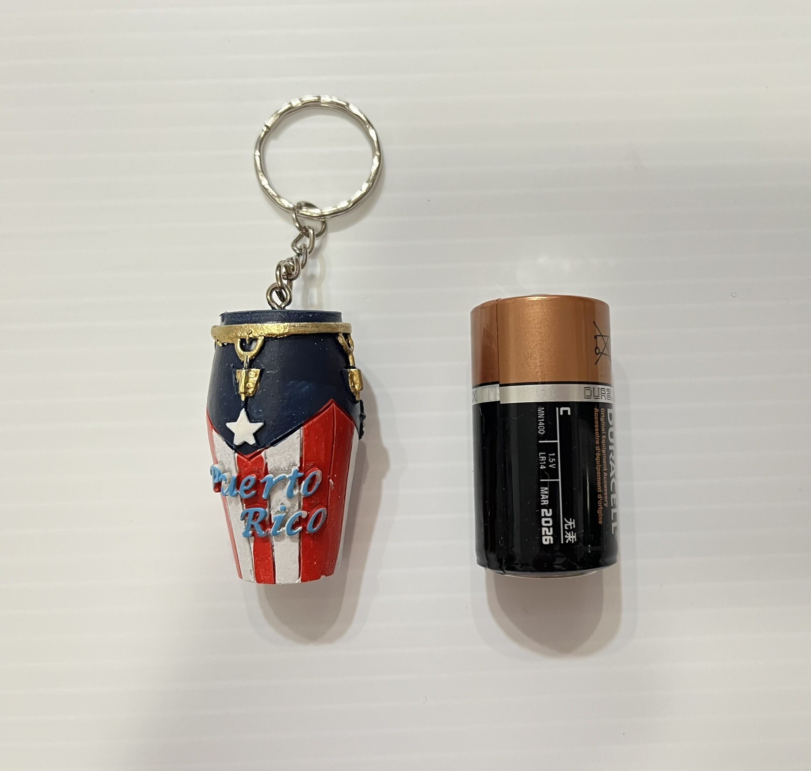 PUERTO RICO FLAG IN A 2 inch CONGA WOOD KEY RING KEY CHAIN SALSA MUSIC SOUVENIRS