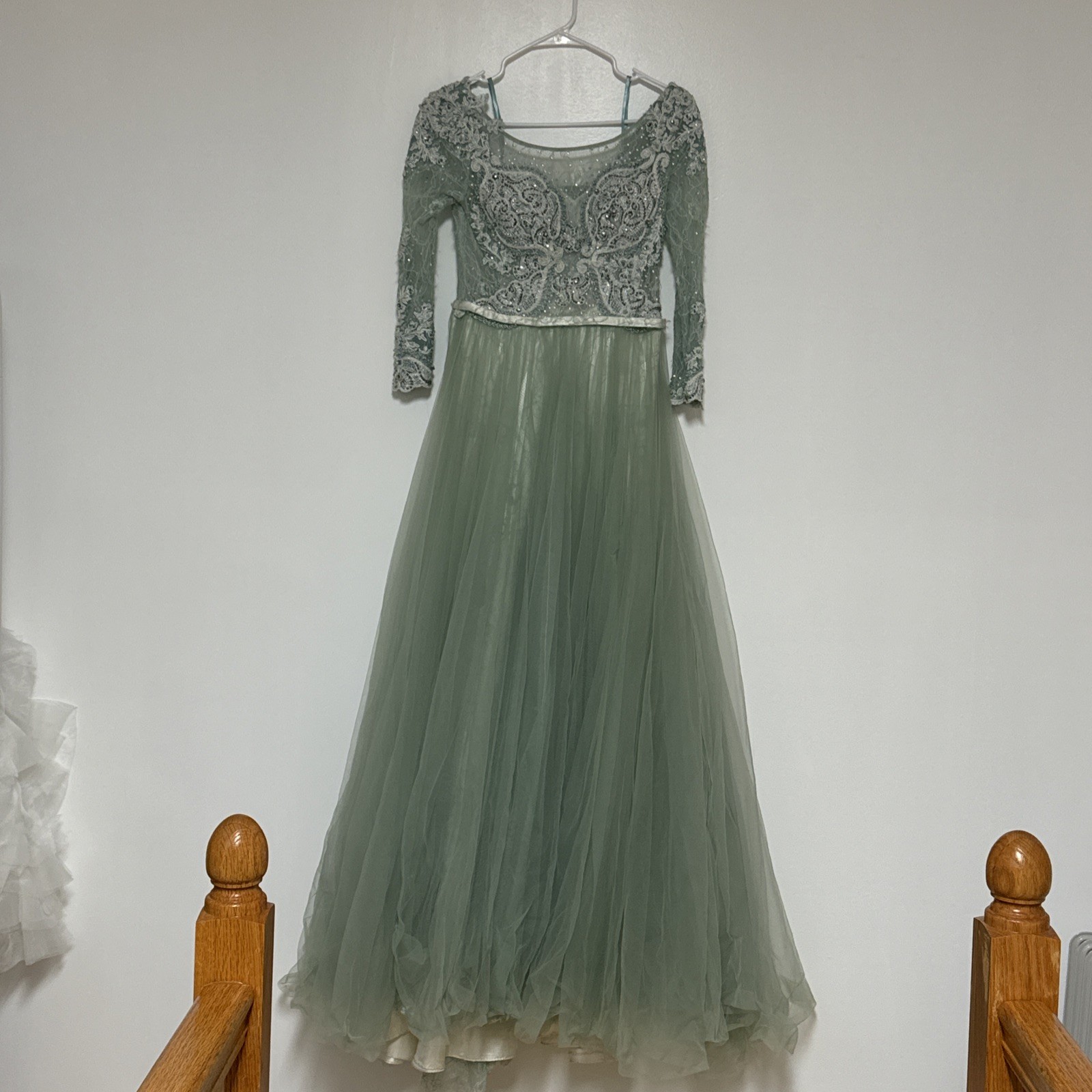 Green Maxi Tulle Ball gown Size XS ( Waist: Adjustable About 12” Flat Length: 59