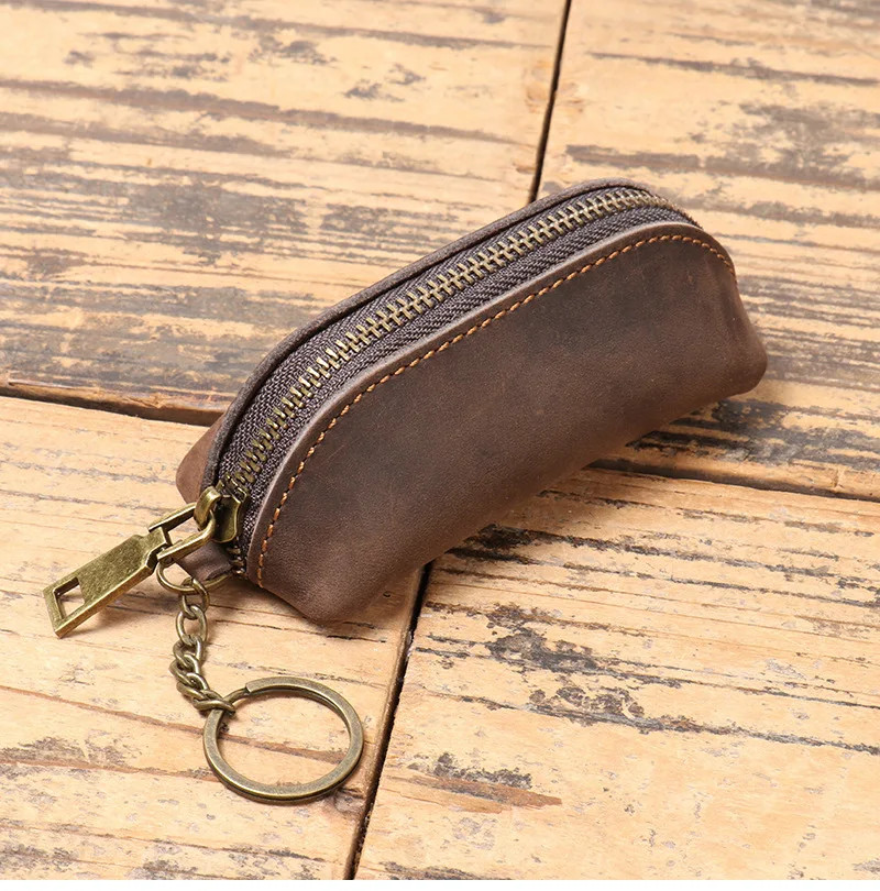 Genuine Leather Coin Purse Vintage Zipper Clutch Wallet Retro Credit Card Holder