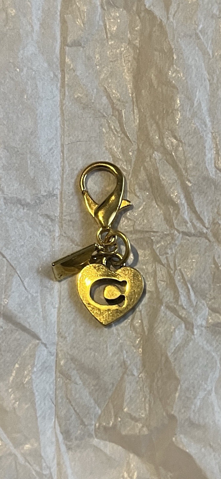 New Gold Patina C Heart Zipper Pull Bag Charm with Blank Tag With Lobster Clasp