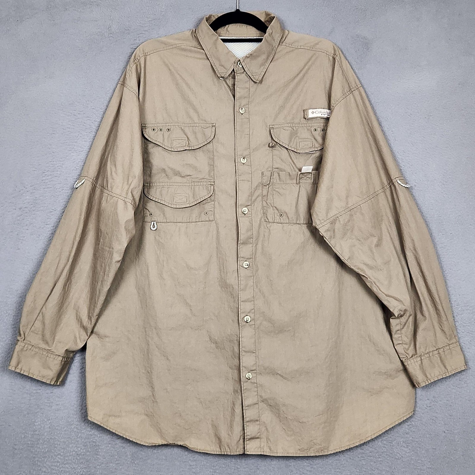 Columbia PFG Shirt Mens 2XL Beige Vented Fishing Button Up Long Sleeve Outdoor