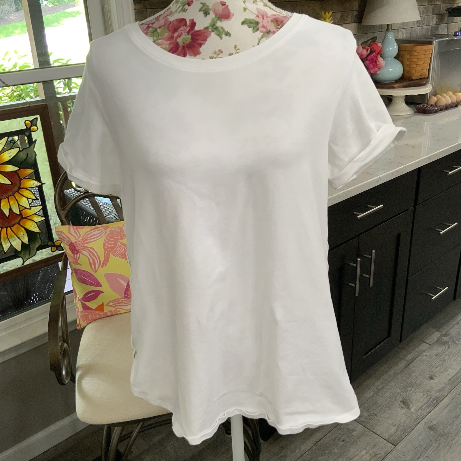 Soft Surroundings Pima Cotton Short Sleeve Tee Shirt White Summer Classic PXL