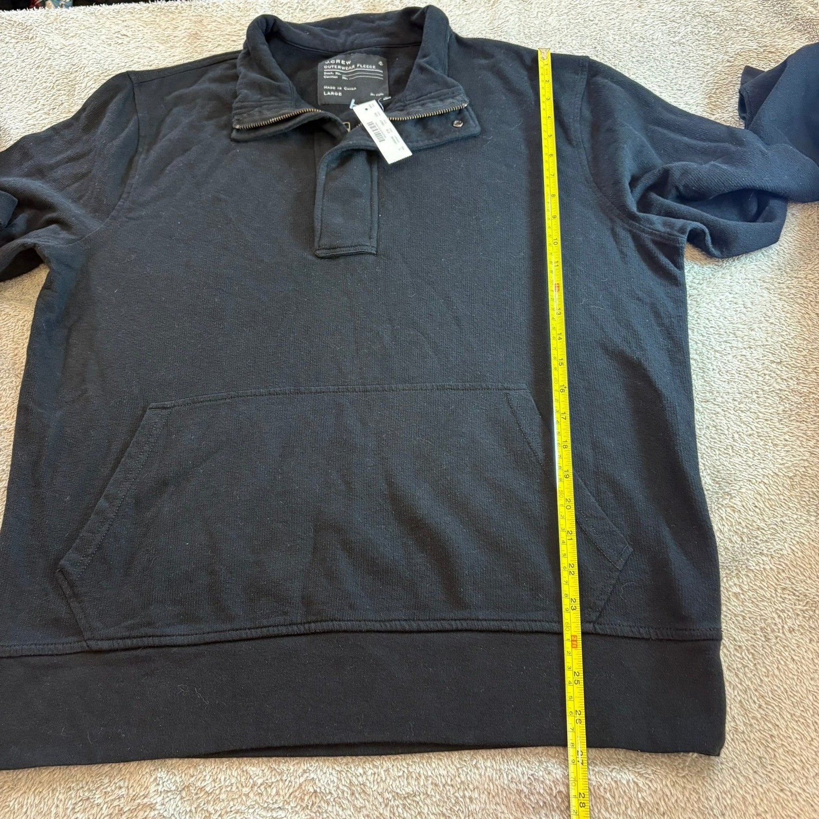 J.Crew Mens Large Outerwear Fleece Quarter Zip Snap Pullover Black Kangaroo NWT